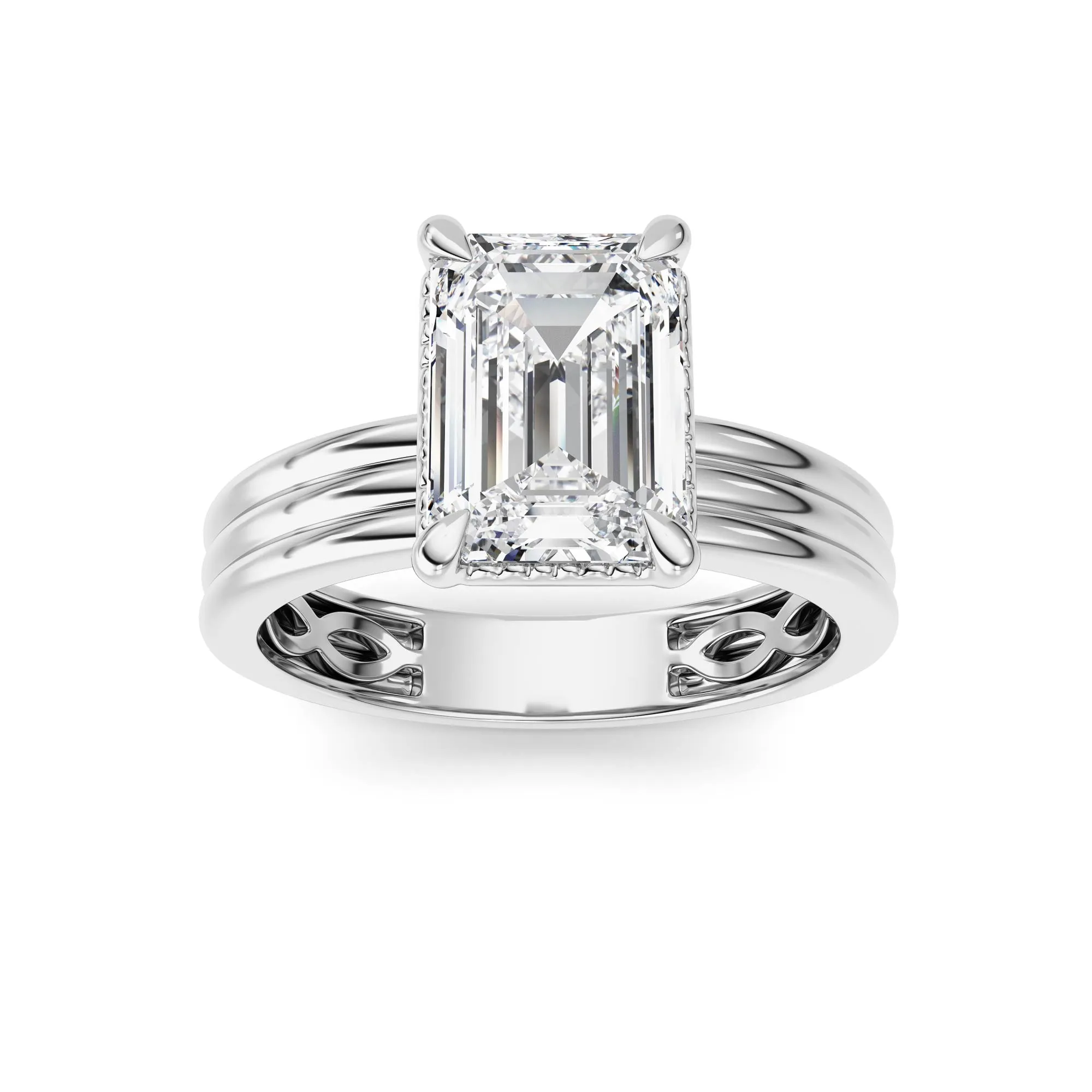 Piedra Plena, 2 ct emerald lab grown diamond ring in 14K gold (front view)