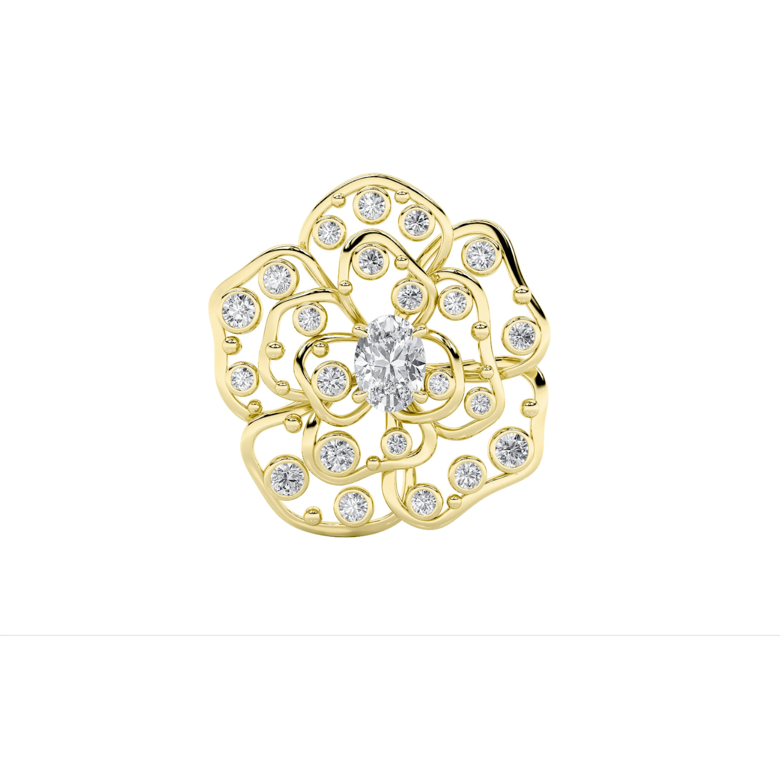 Latido Primero, 4 ct tw oval lab grown diamond necklace in 14K yellow gold (front view)