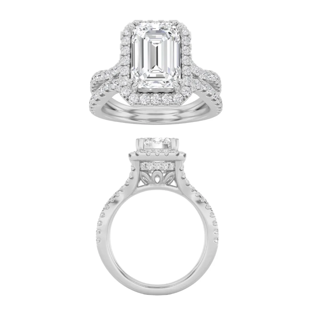 Gracia del Rocío, 2 ct tw emerald lab grown diamond ring in 14K white gold (front view)