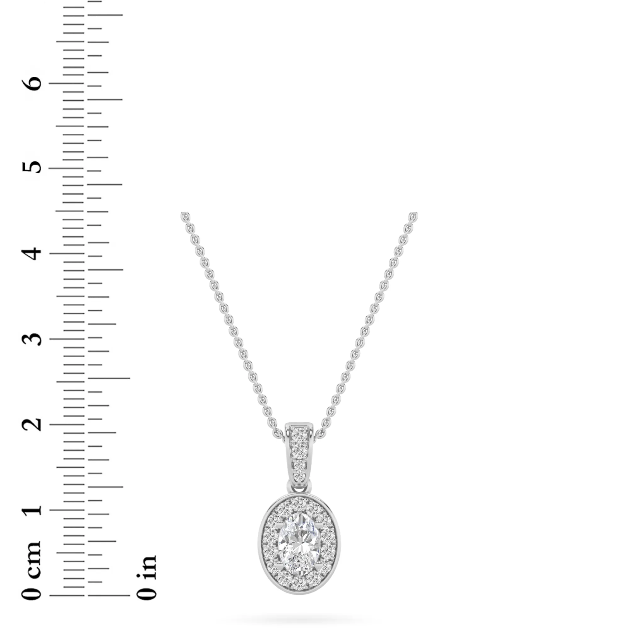 Amanecer Antiguo lab grown diamond necklace, detail of the oval diamond