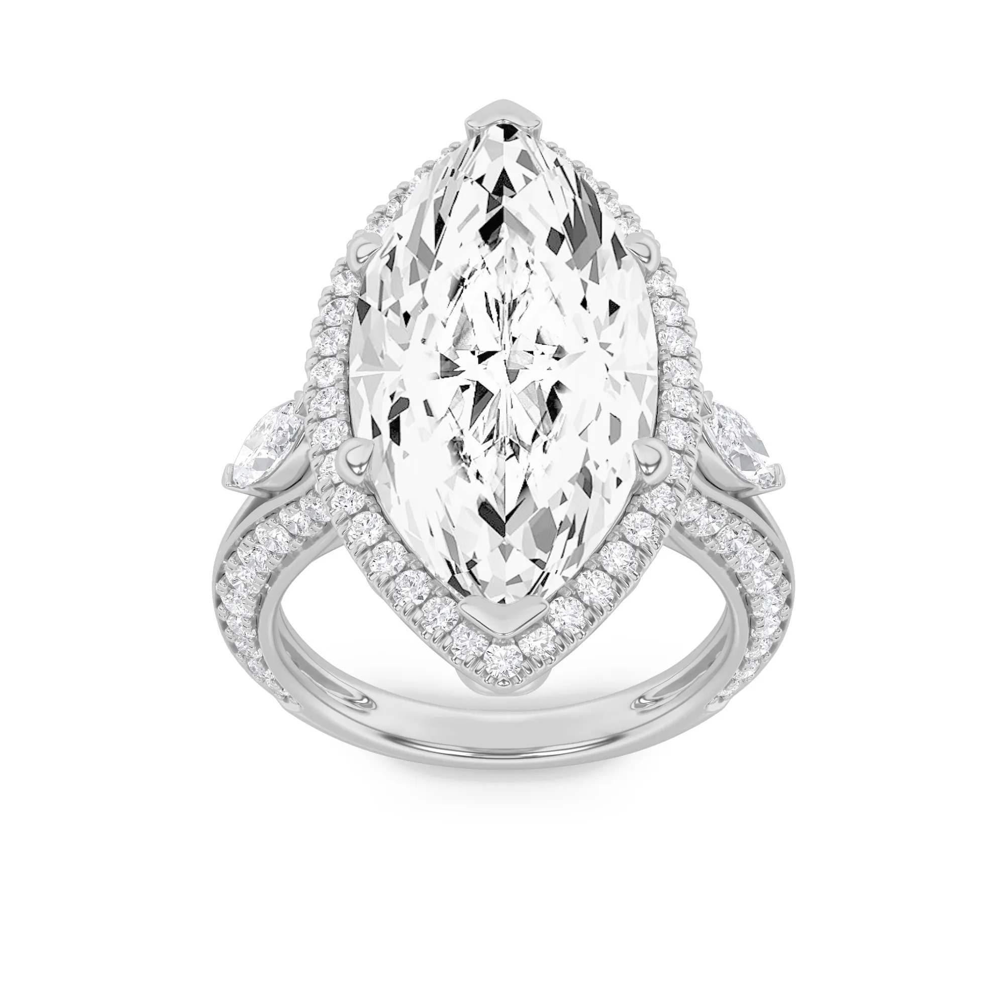 Certeza de Gracia, 9 ct tw marquise lab grown diamond ring in 14K gold (front view)