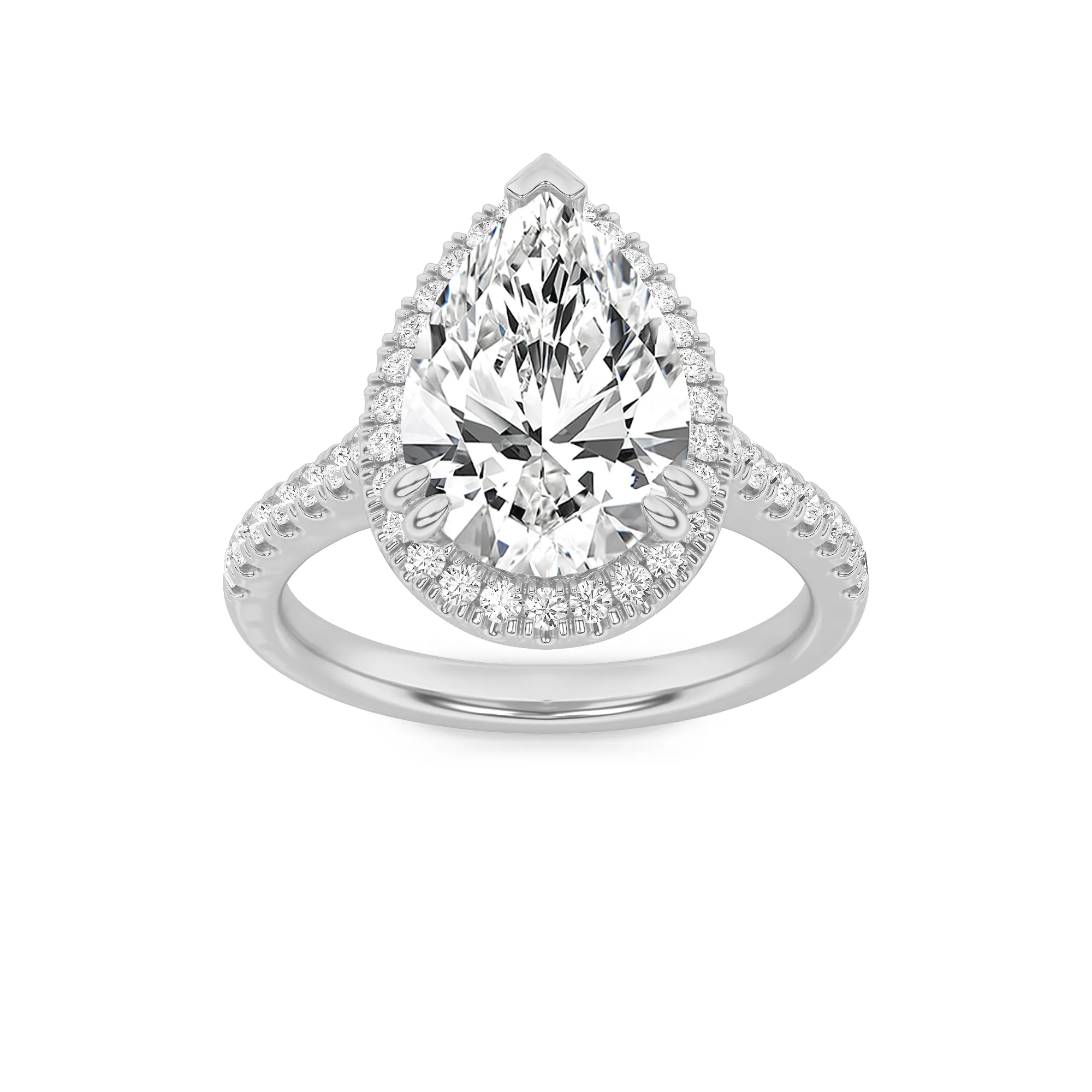 Cifra del Destino, 3 ct tw pear lab grown diamond ring in 14K gold (front view)