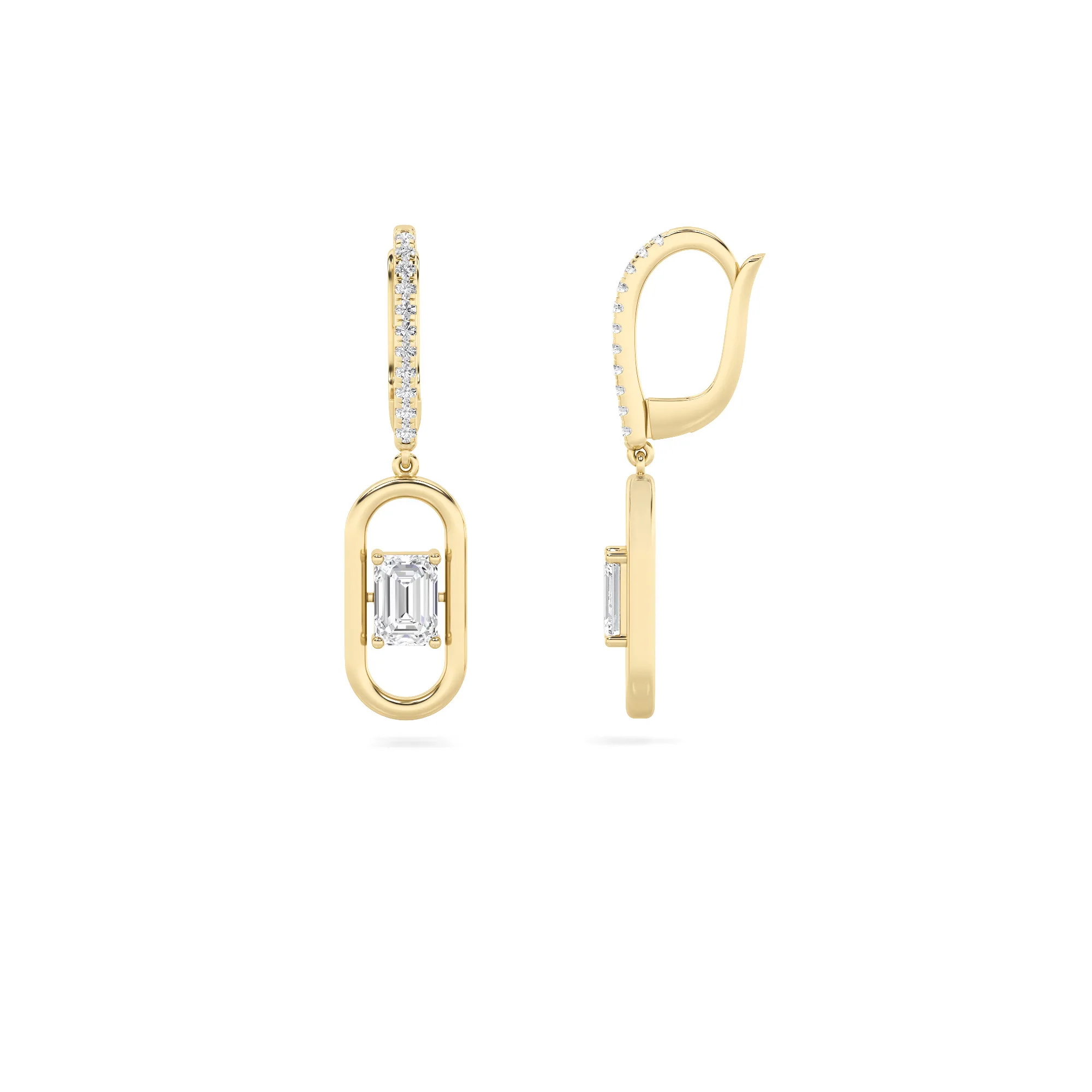 Lucero Antiguo lab grown diamond earrings, detail of the emerald diamond