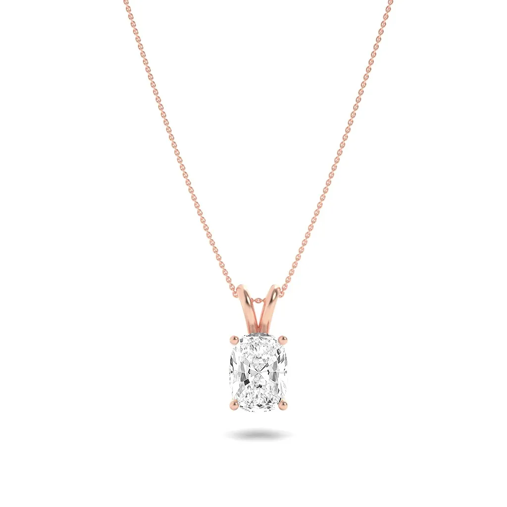 Fuente Sonora, 2 ct elongated cushion lab grown diamond necklace in 14K gold (front view)