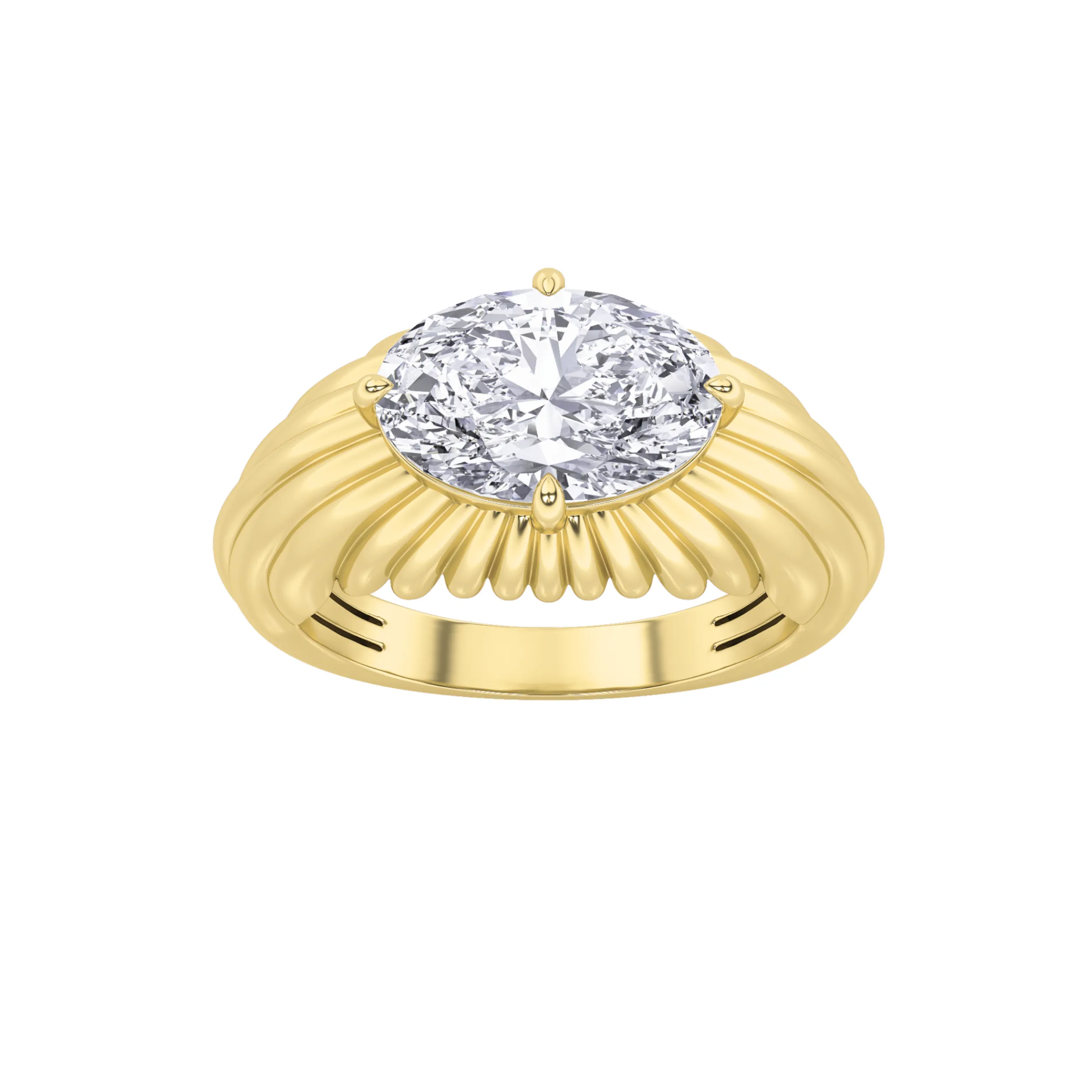 Estrella Plena, 2 ct oval lab grown diamond ring in 14K gold (front view)
