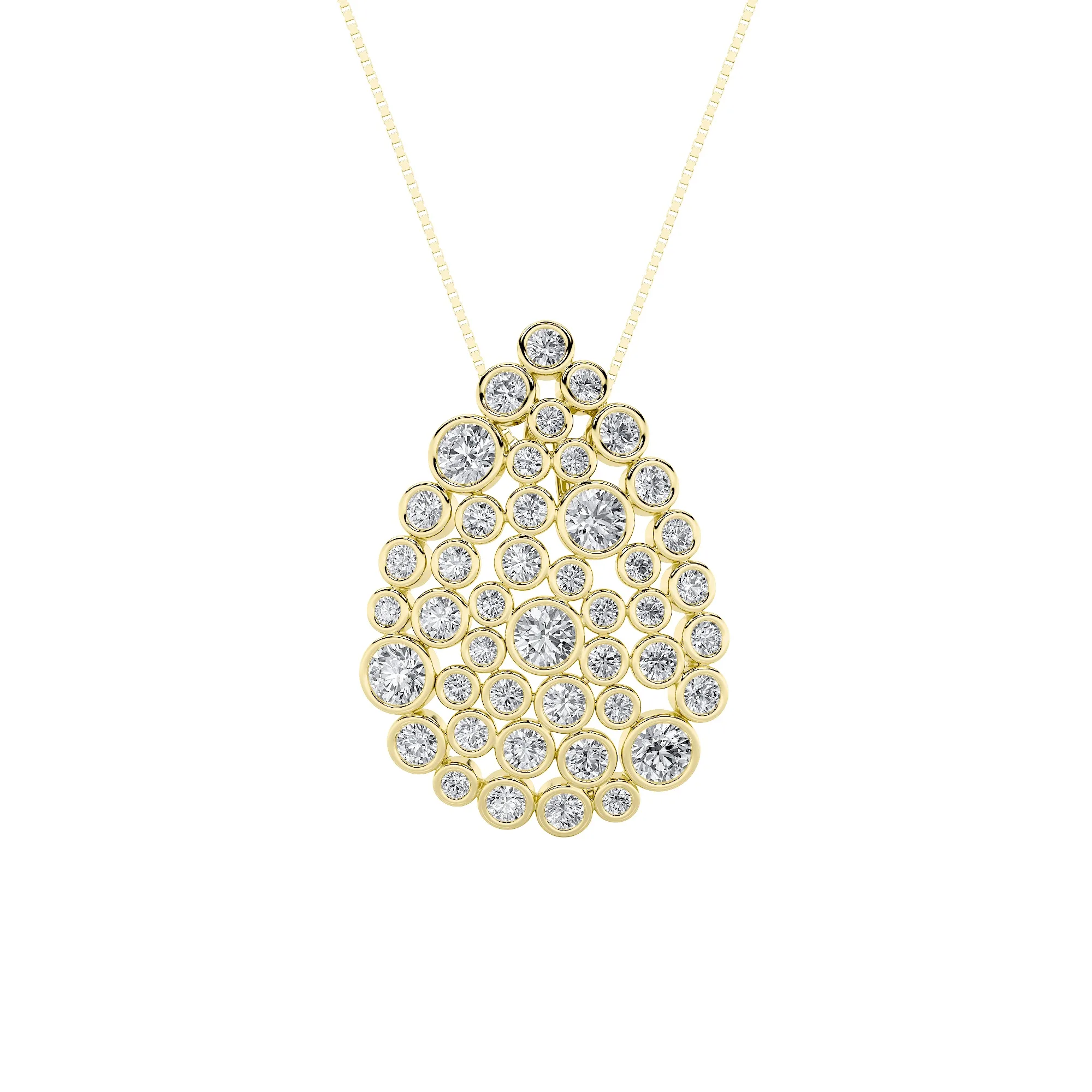 Secreto Hondo, 2.5 ct tw round lab grown diamond necklace in 14K yellow gold (front view)