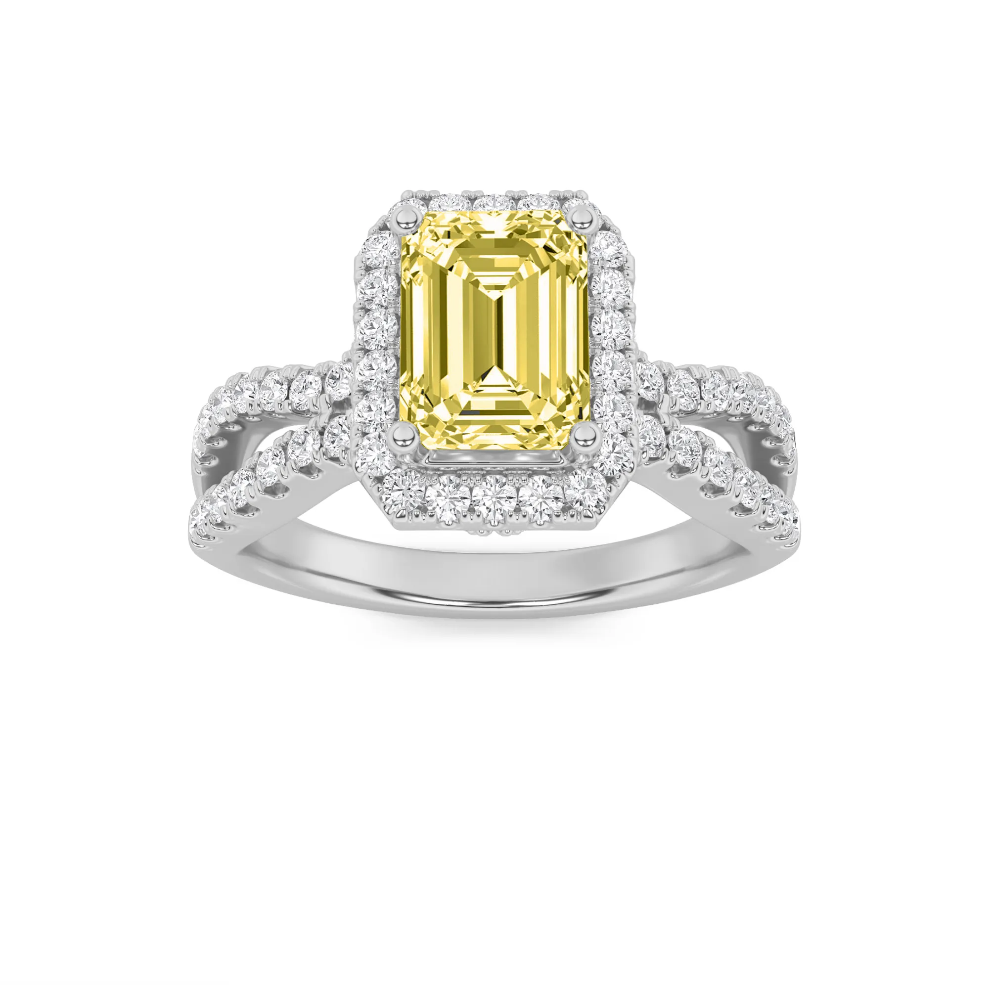 Ola del Silencio, 2 ct tw radiant lab grown diamond ring in 14K white gold (front view)