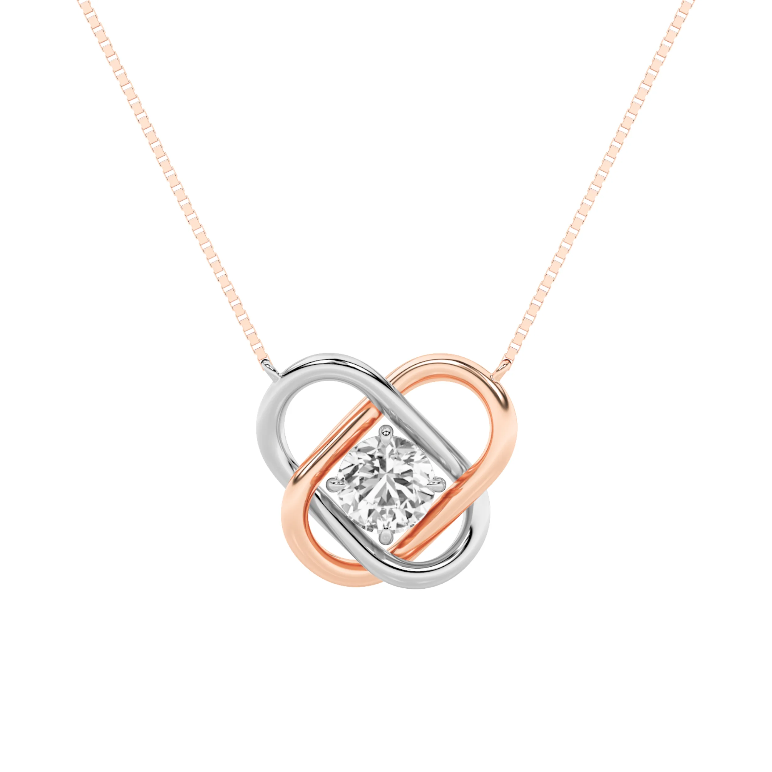 Abrazo Raro, 1 ct round lab grown diamond necklace in 14K gold (front view)