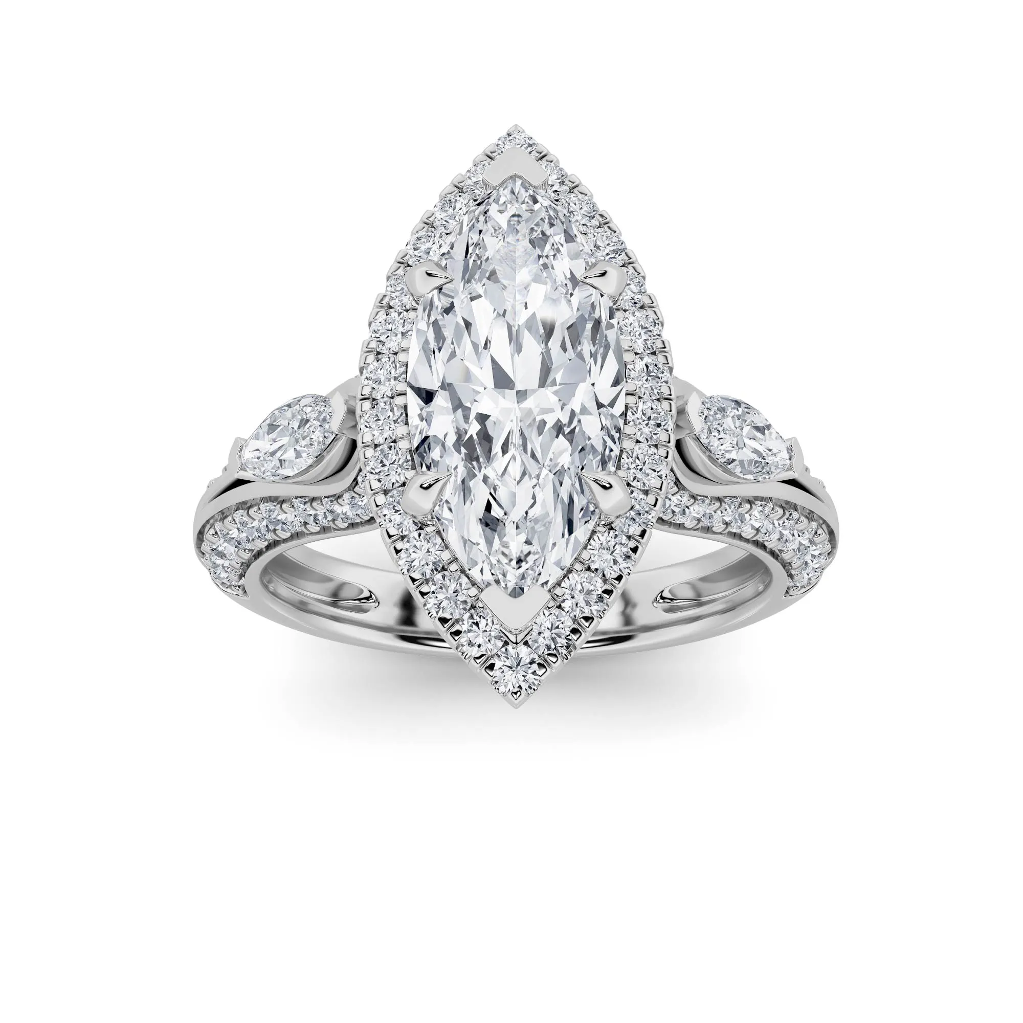 Gracia del Tiempo, 3 ct tw marquise lab grown diamond ring in 14K gold (front view)