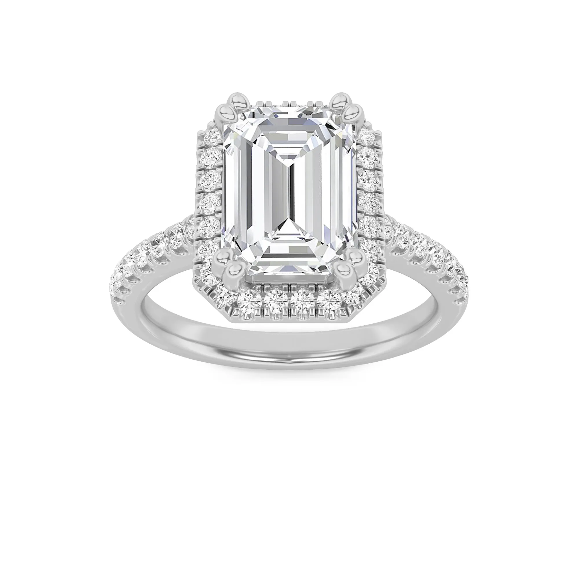 Ribera de Aurora, 3 ct tw emerald lab grown diamond ring in 14K gold (front view)