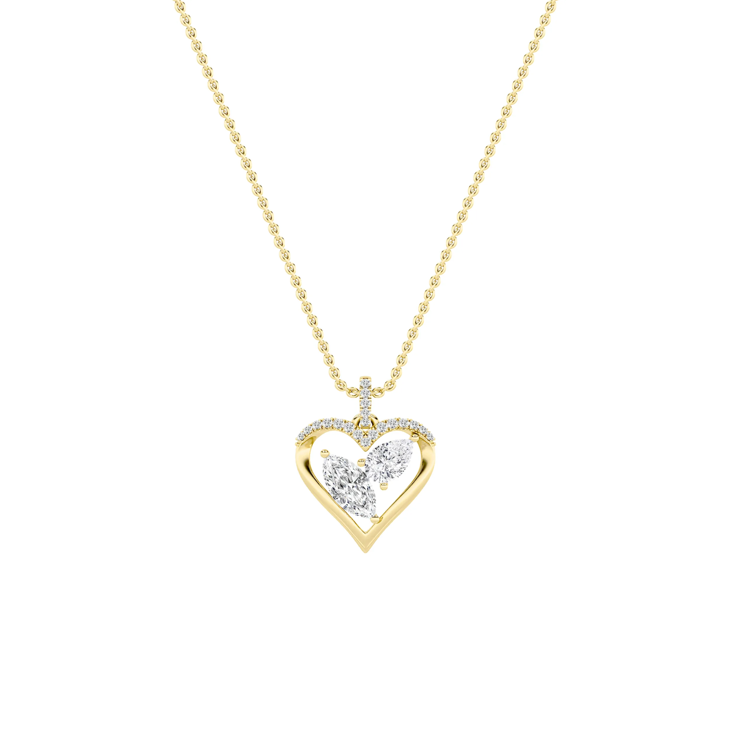 Memoria de Ternura, 2.5 ct tw marquise lab grown diamond necklace in 14K yellow gold (front view)