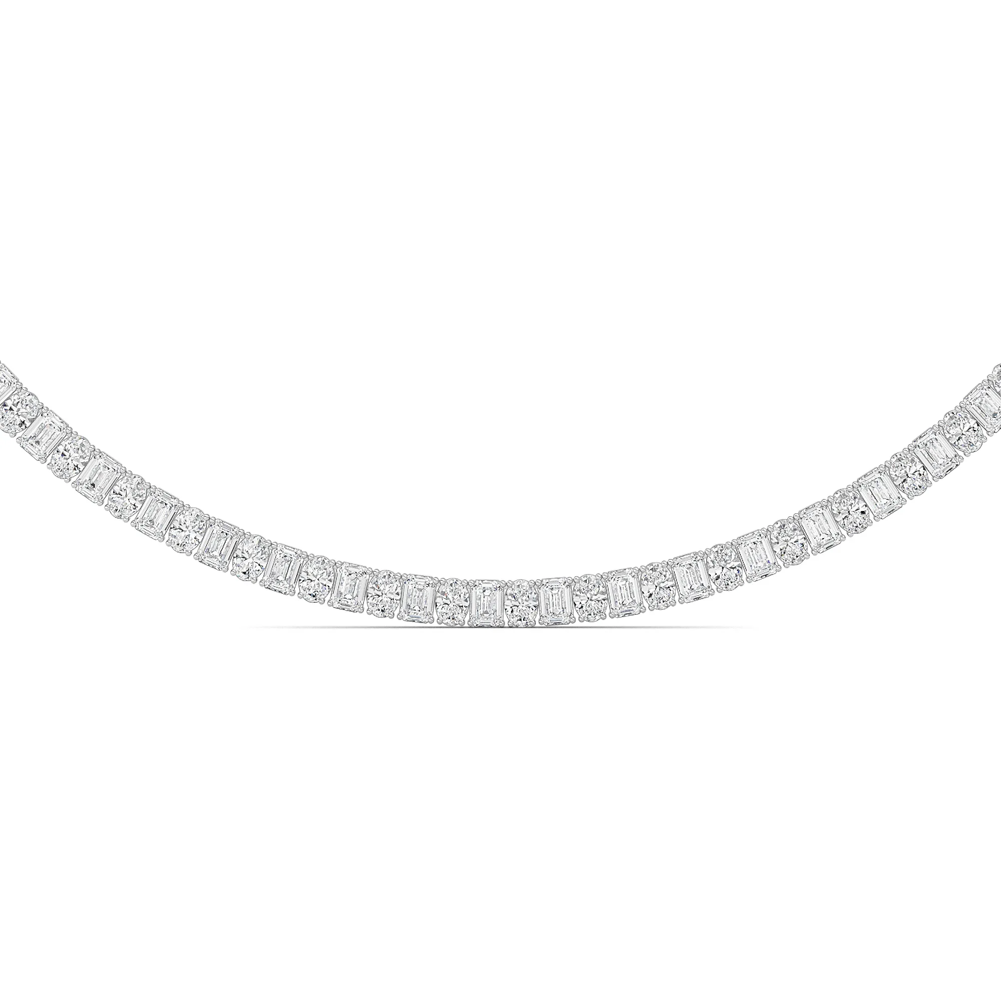 Alborada de Aurora, 33 ct tw emerald lab grown diamond necklace in 14K white gold (front view)