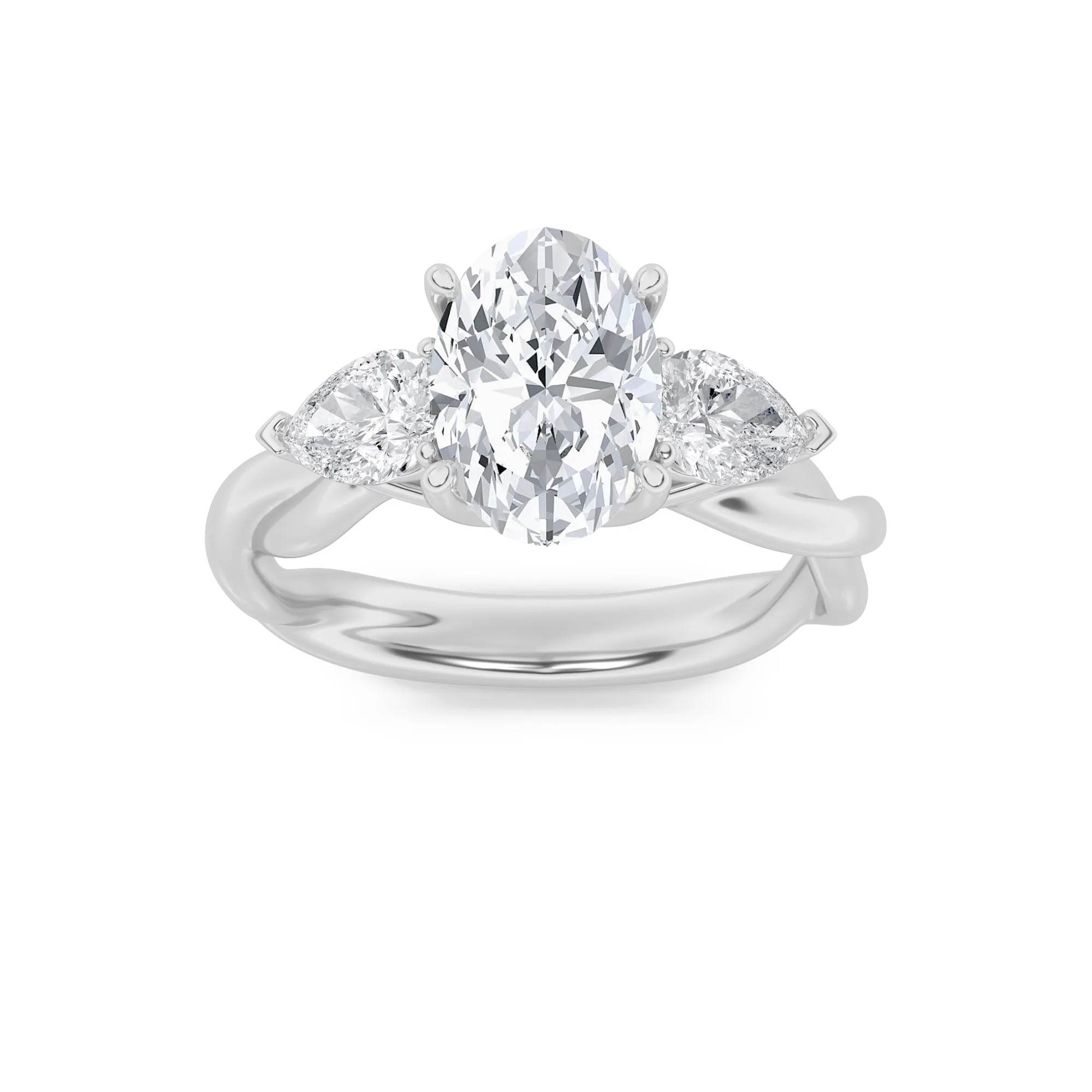 Gracia de Espuma, 2 ct tw oval lab grown diamond ring in 14K white gold (front view)