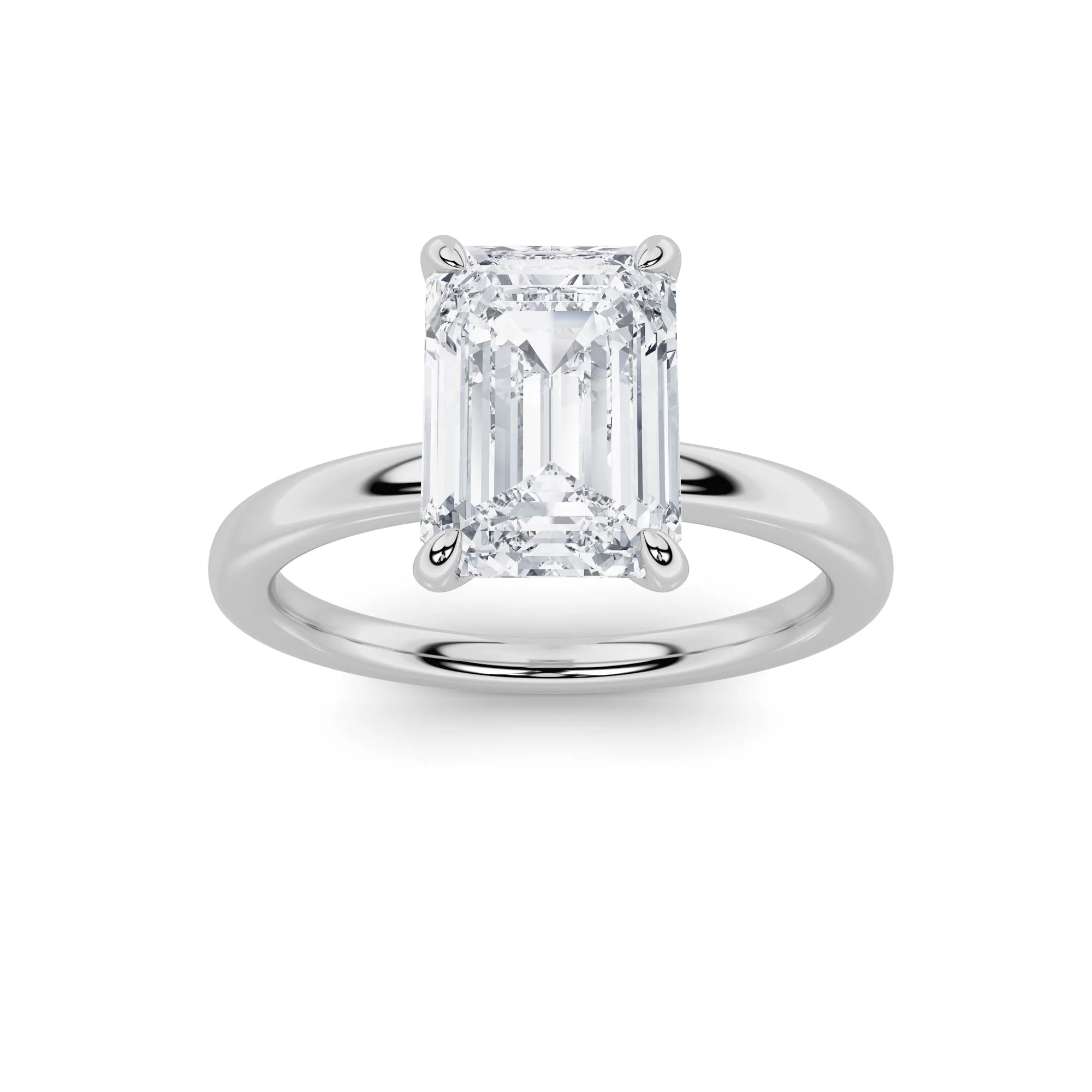 Vuelo Pleno, 1 ct emerald lab grown diamond ring in 14K white gold (front view)