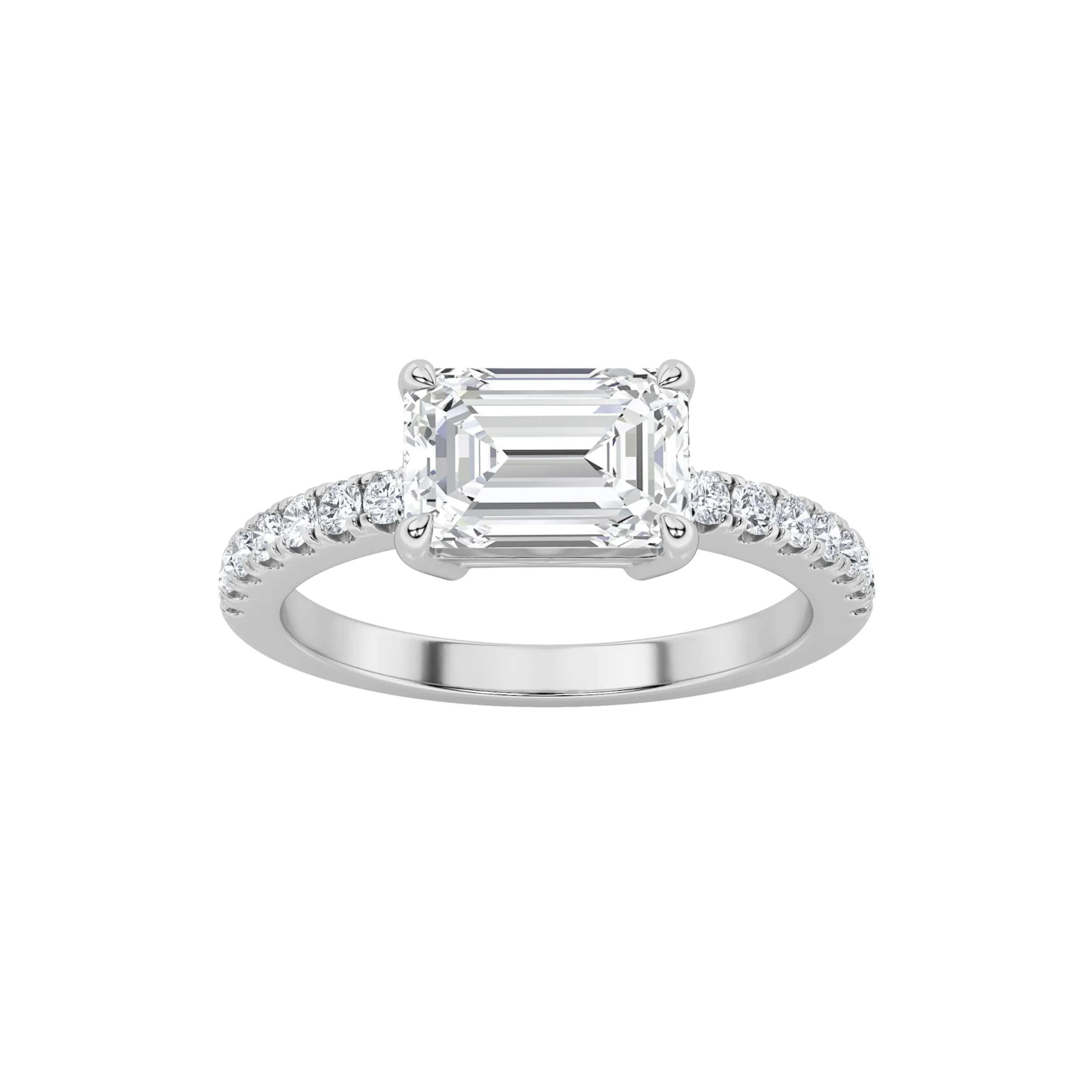 Reina del Silencio, 1.5 ct tw elongated cushion lab grown diamond ring in 14K gold (front view)