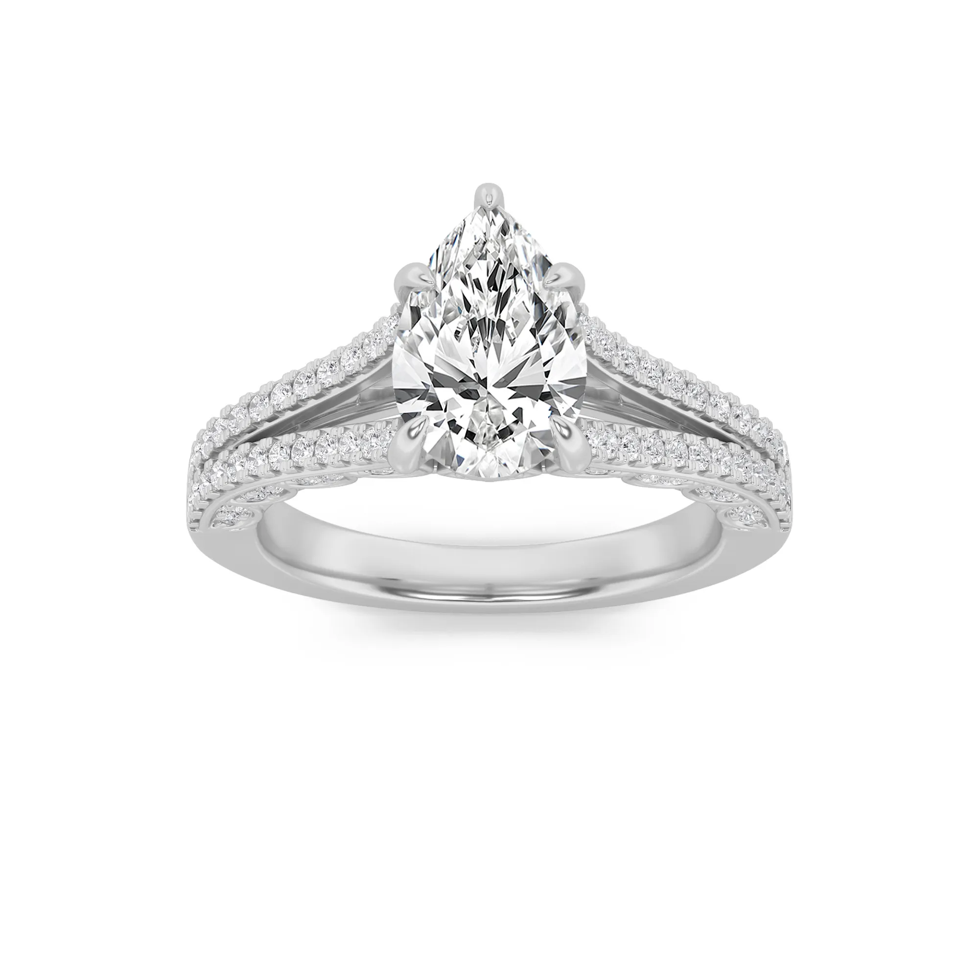 Vela Silente, 2 ct tw pear lab grown diamond ring in 14K rose gold (front view)