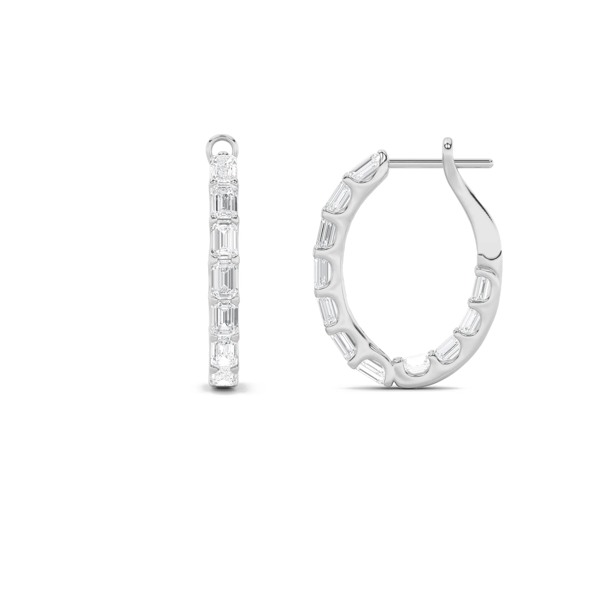 Rosa del Oro lab grown diamond earrings, detail of the emerald diamond