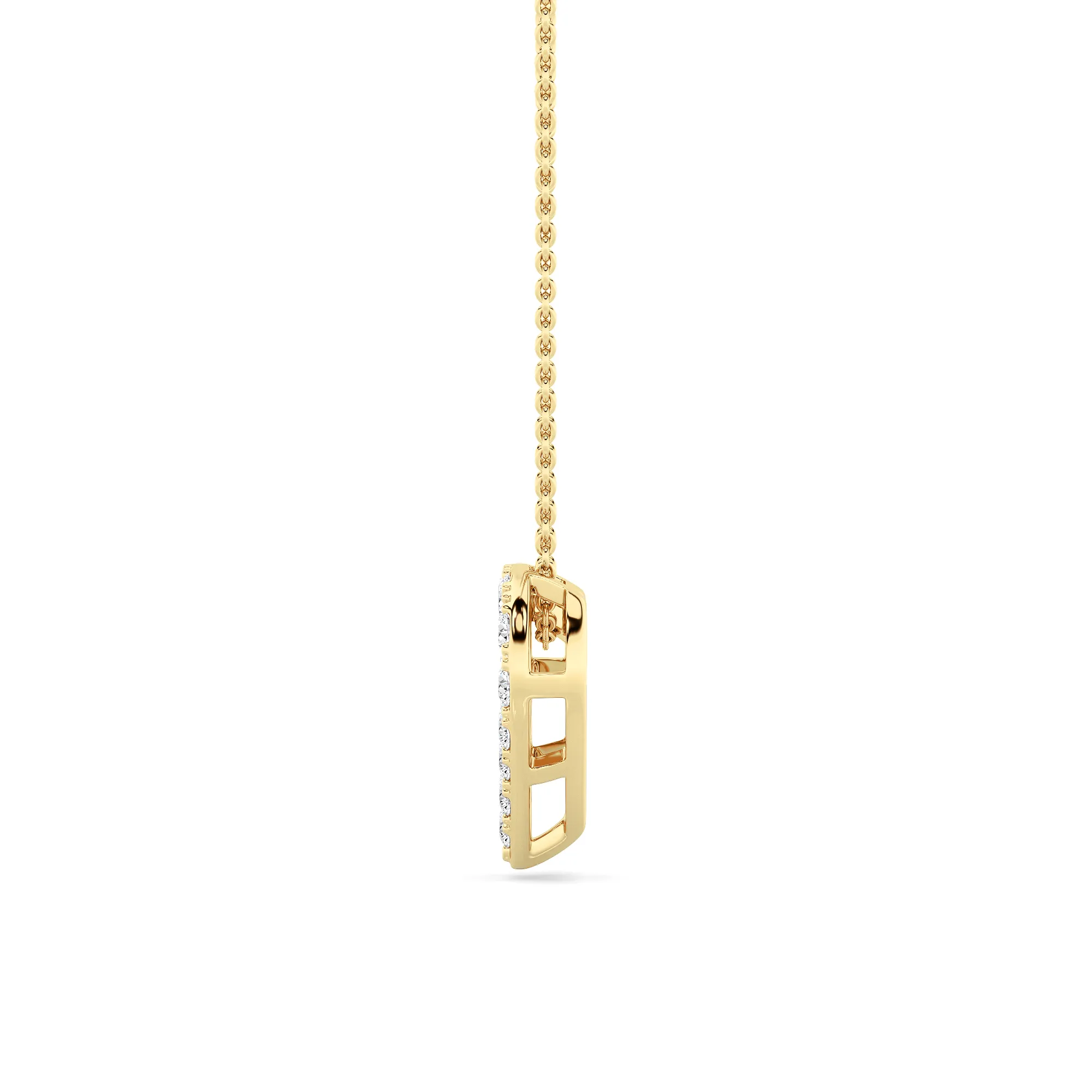 Hilo de Silencio lab grown diamond necklace, on-hand view