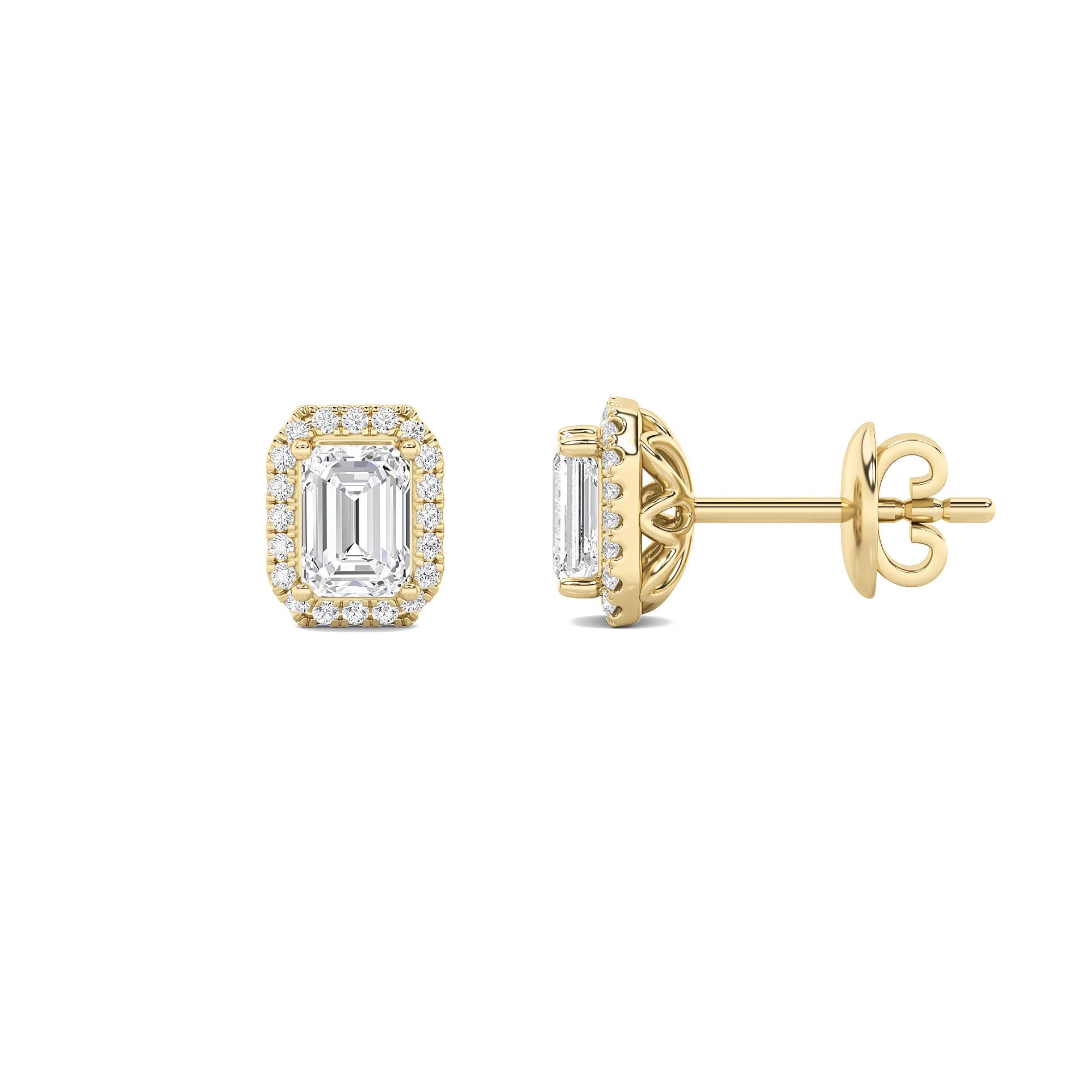 Aurora de Ceniza lab grown diamond earrings, detail of the emerald diamond