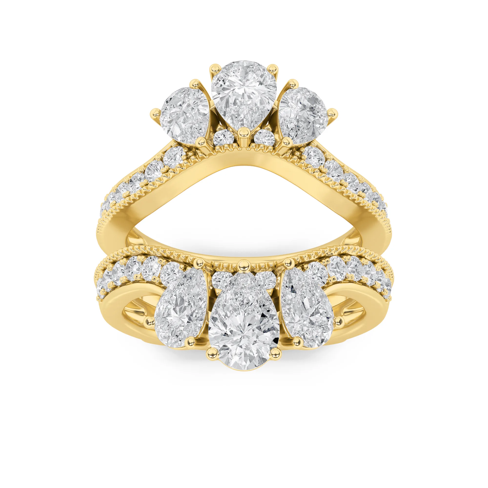 Instante Vivo, 2 ct tw pear lab grown diamond ring in 14K yellow gold (front view)