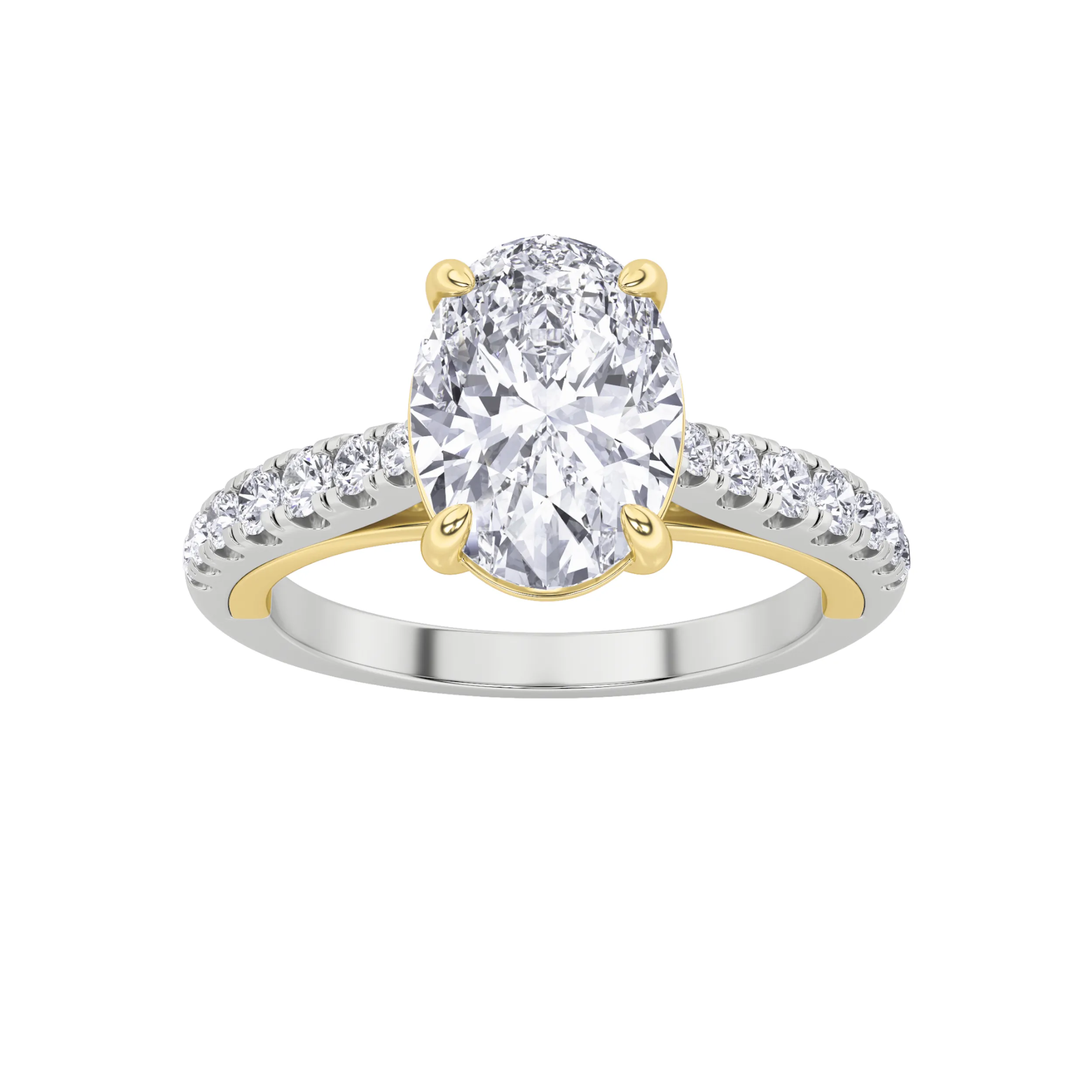 Ribera de Estrella, 2 ct tw oval lab grown diamond ring in 14K gold (front view)