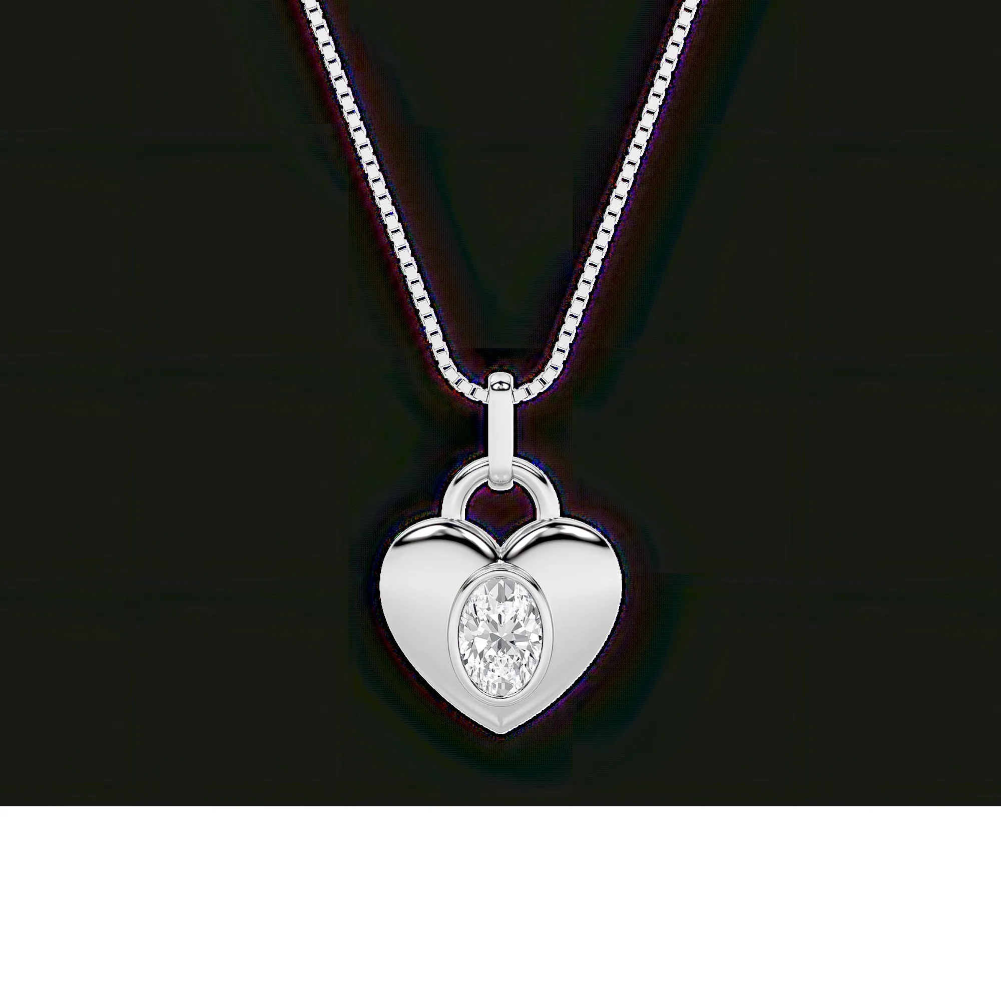Refugio Intacto, 1 ct oval lab grown diamond necklace in 14K white gold (front view)