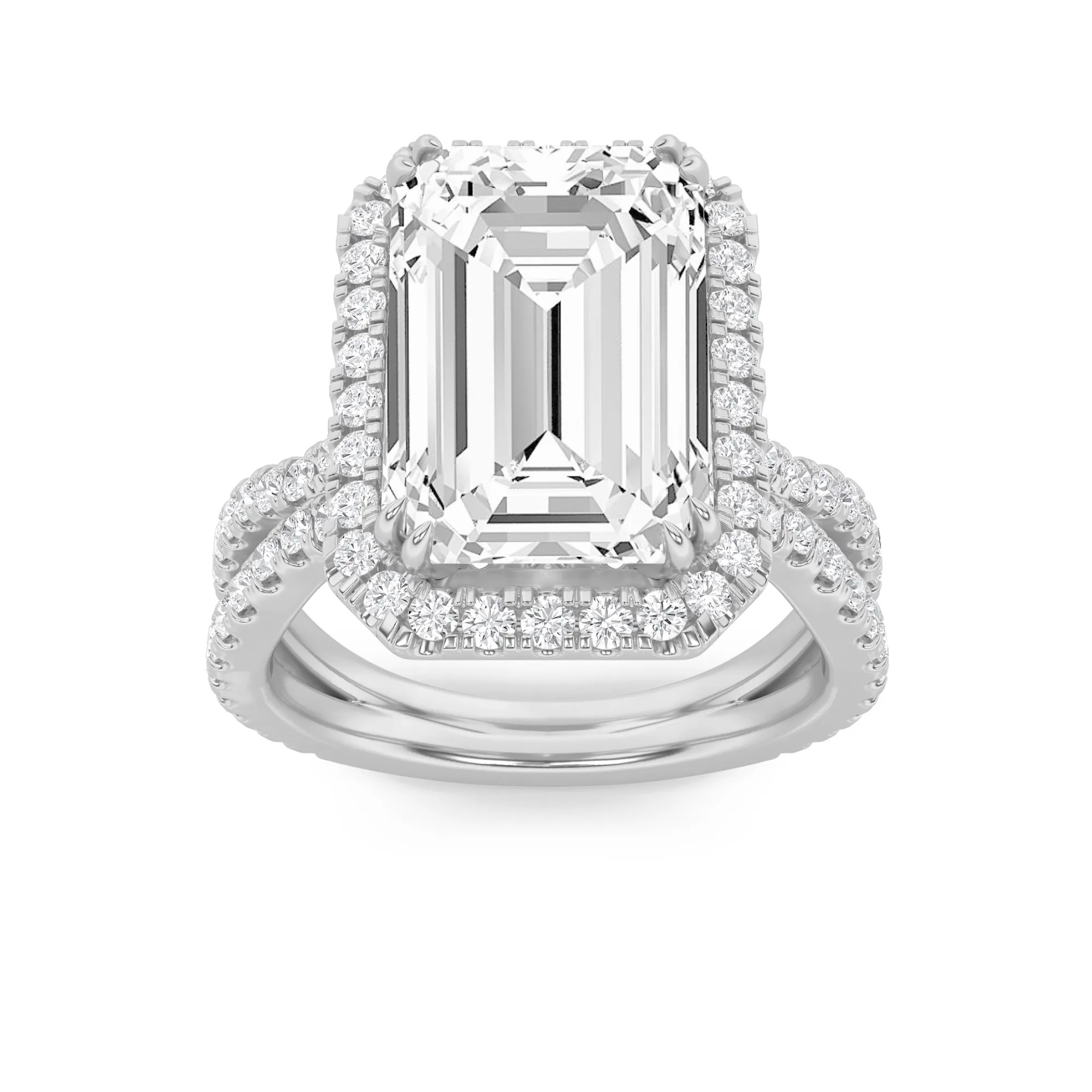 Anhelo Sereno, 8 ct tw emerald lab grown diamond ring in 14K gold (front view)