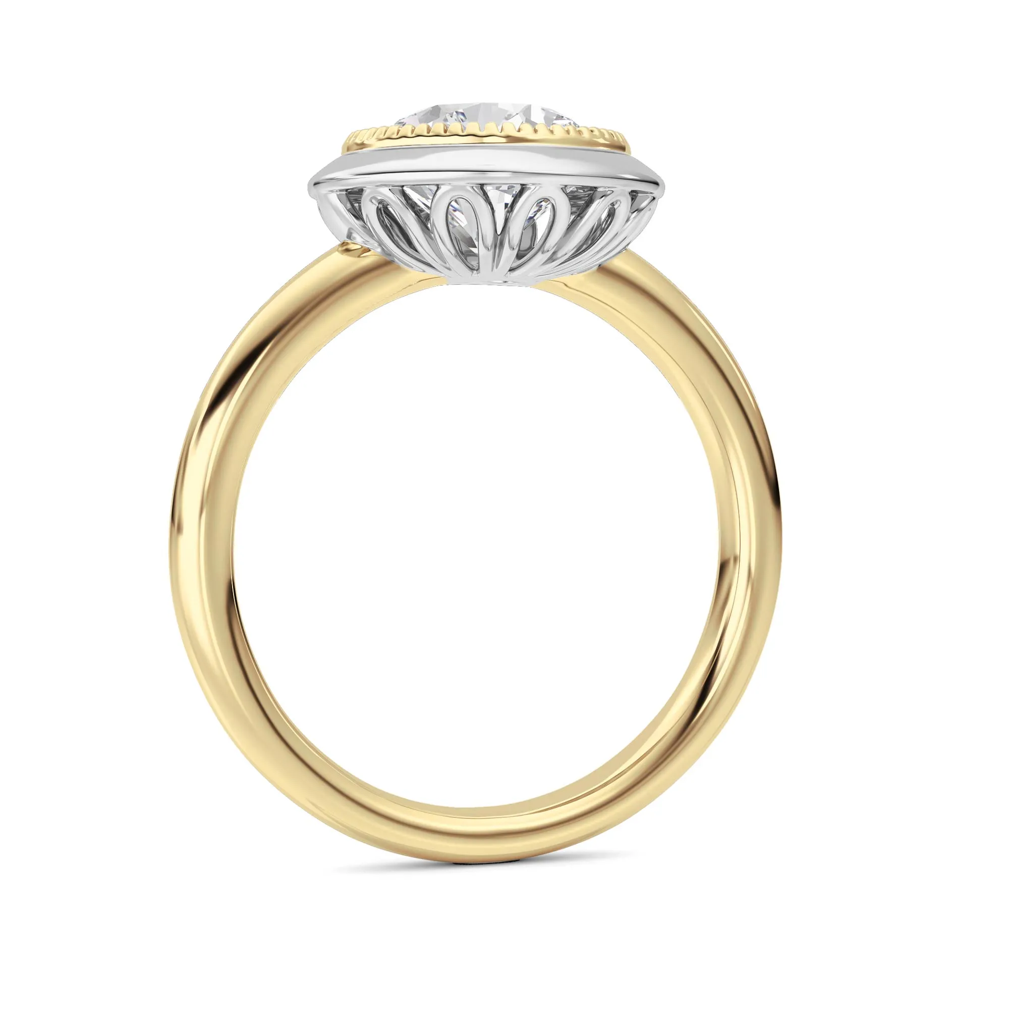 Abrazo de Fuego lab grown diamond ring, detail of the round diamond