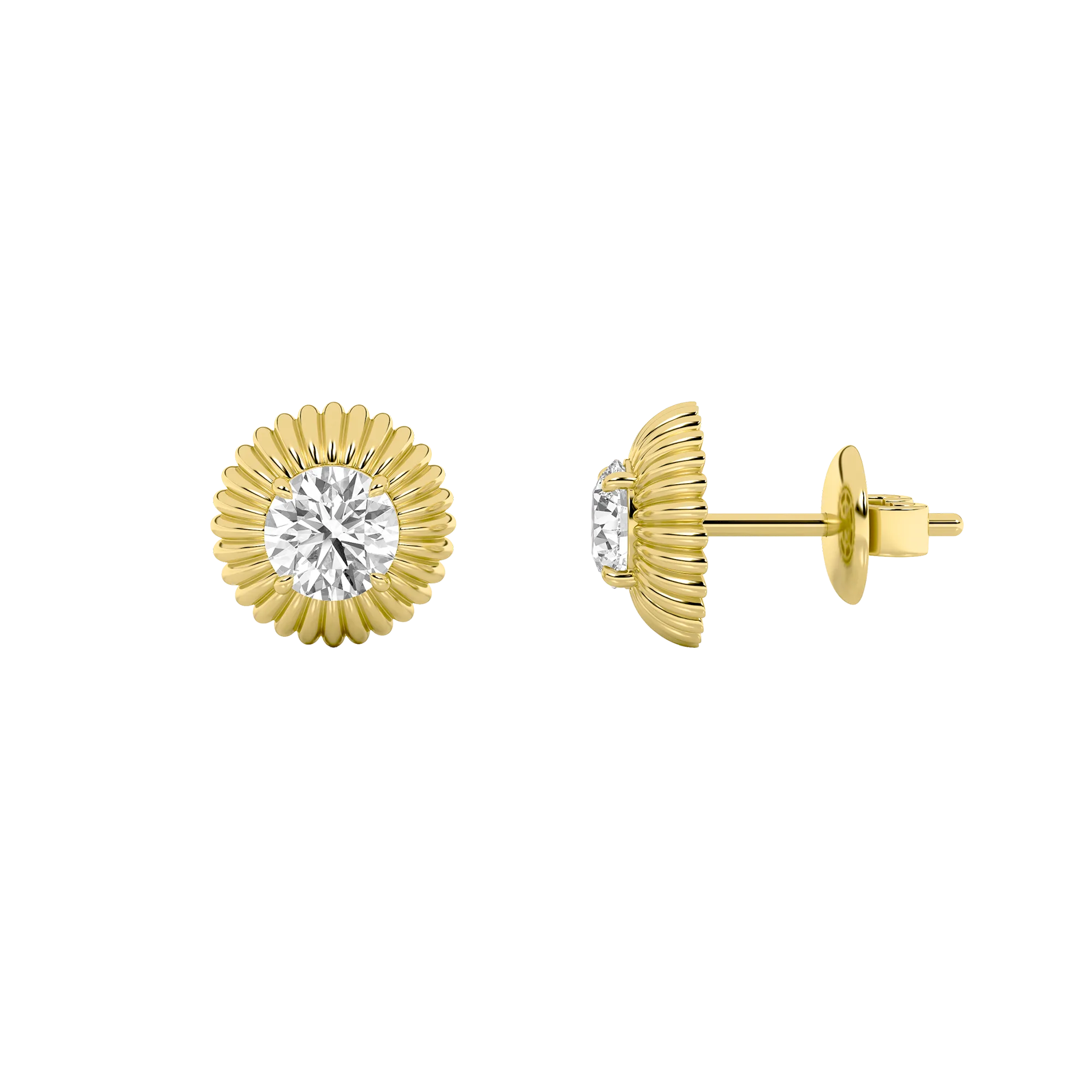 Rumbo Fiel lab grown diamond earrings, detail of the round diamond