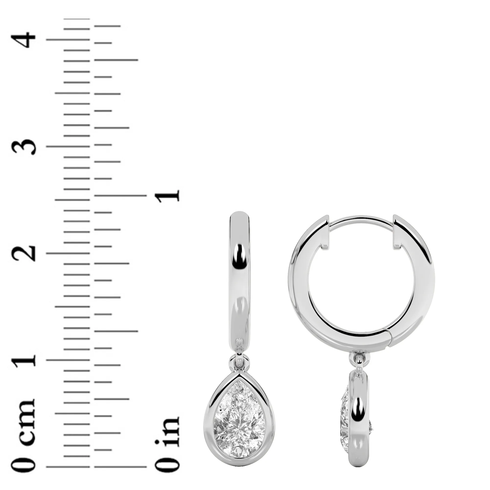 Orilla de Gracia lab grown diamond earrings, detail of the pear diamond