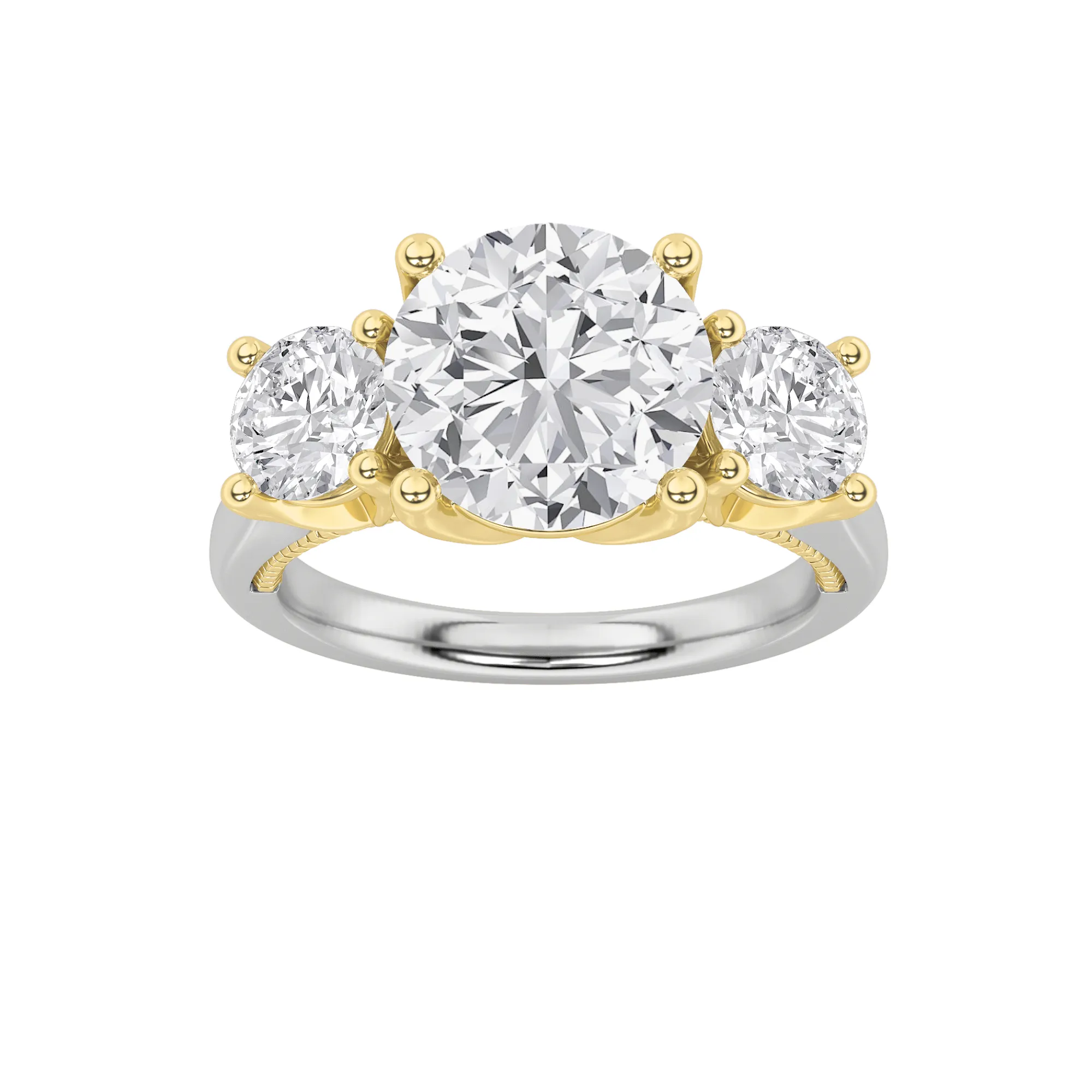 Viento de Tiempo, 4 ct tw round lab grown diamond ring in 14K gold (front view)
