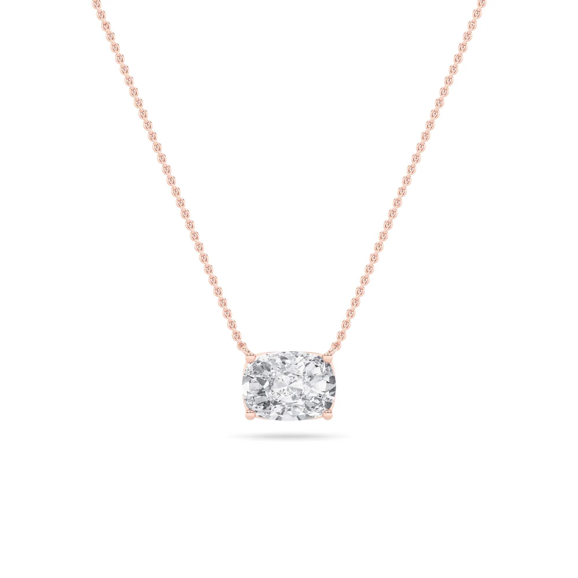 Susurro Templado, 3 ct elongated cushion lab grown diamond necklace in 14K gold (front view)
