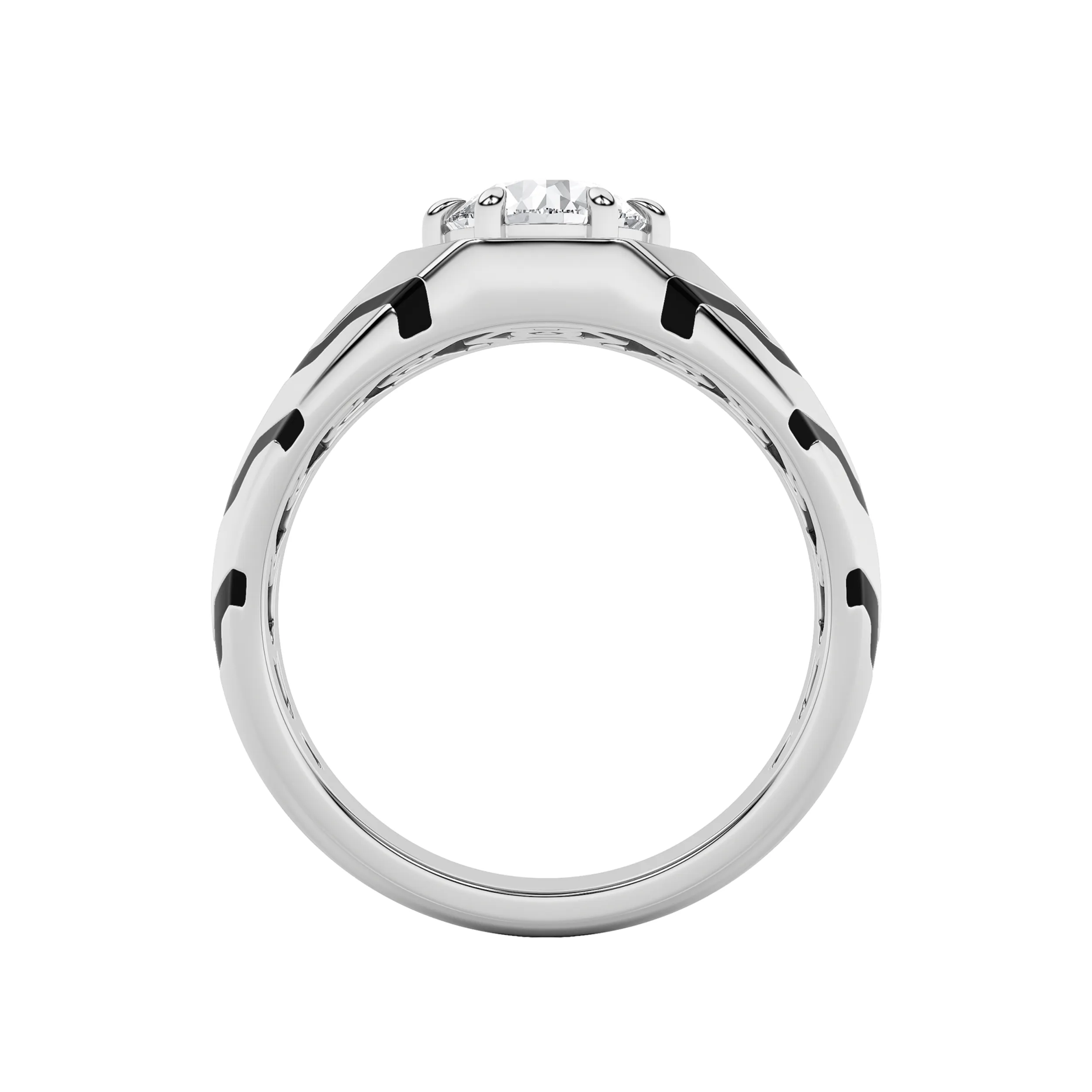 Reflejo Antiguo lab grown diamond men’s ring, detail of the round diamond