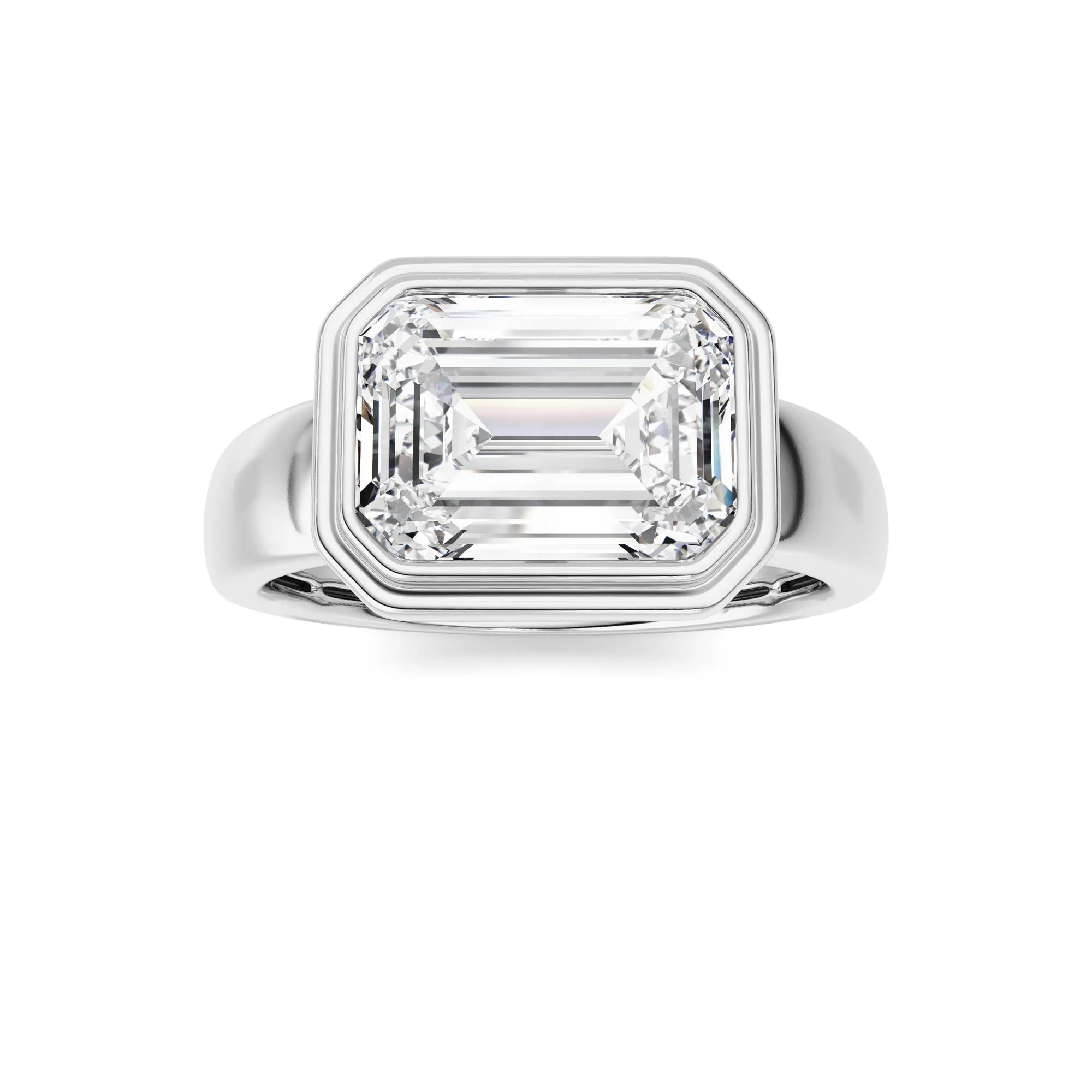 Rosa de Vigilia, 3 ct emerald lab grown diamond ring in 14K gold (front view)