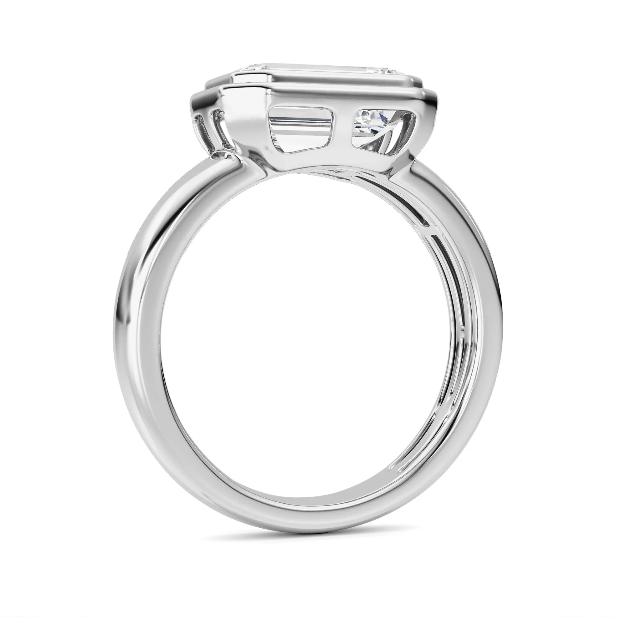 Rosa de Vigilia lab grown diamond ring, detail of the emerald diamond
