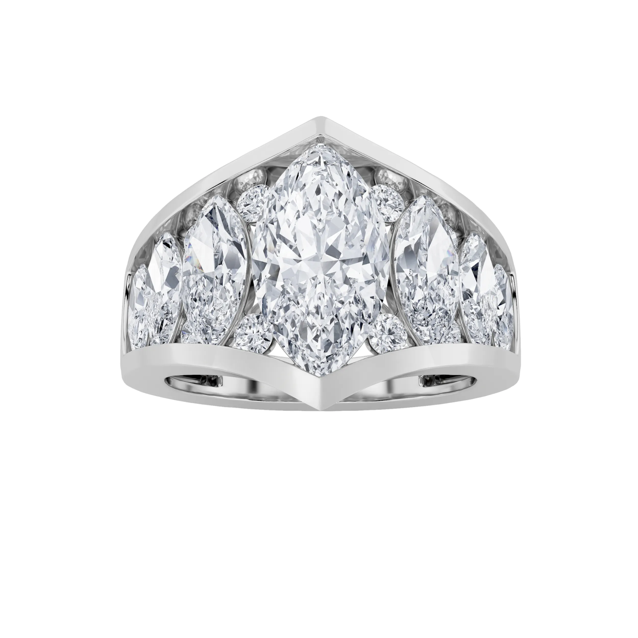 Cumbre de Miel, 4.5 ct tw marquise lab grown diamond ring in 14K gold (front view)