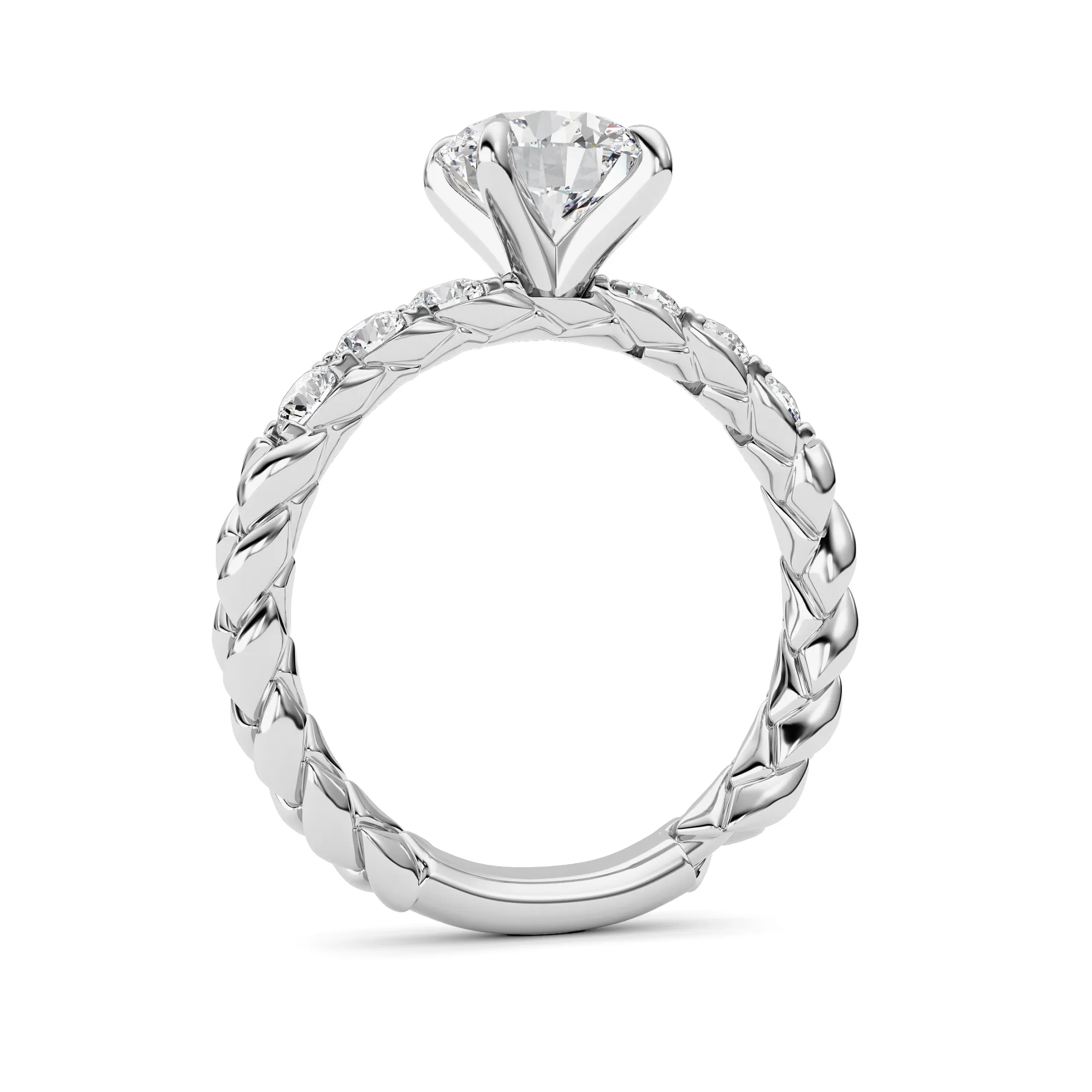 Sendero Sagrado lab grown diamond ring, detail of the round diamond