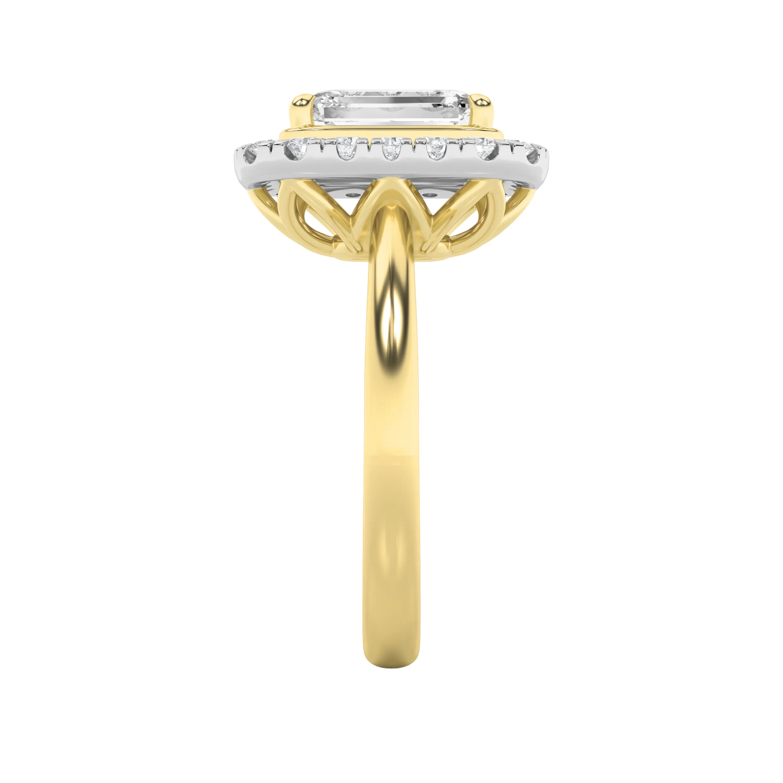 Fuego de Silencio lab grown diamond ring, detail of the radiant diamond