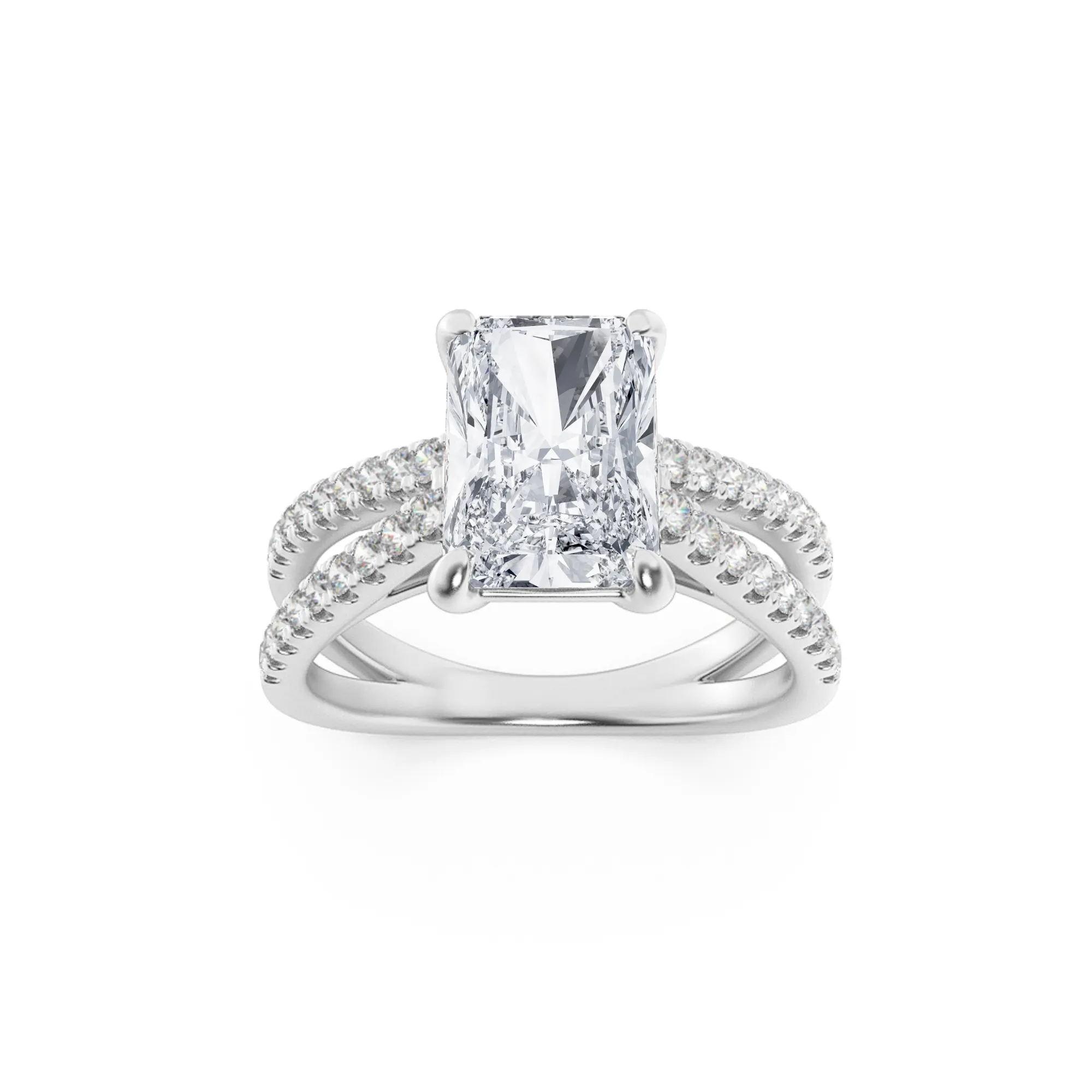 Reflejo Encendido, 2 ct tw radiant lab grown diamond ring in 14K gold (front view)