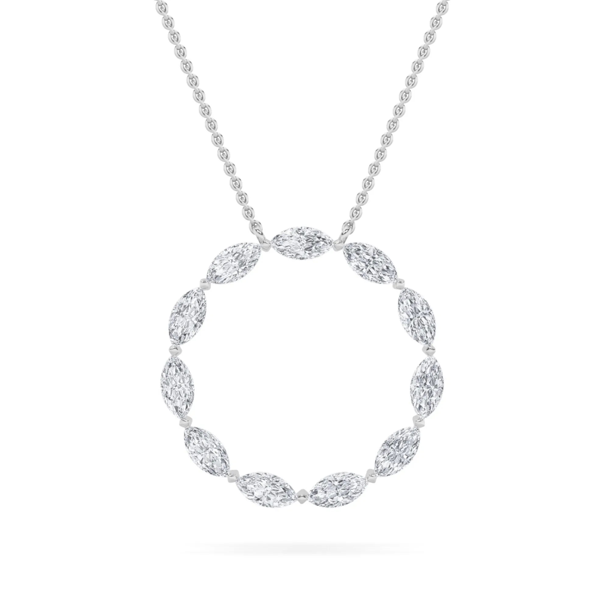 Caricia del Alba, 2.25 ct tw marquise lab grown diamond necklace in 14K gold (front view)
