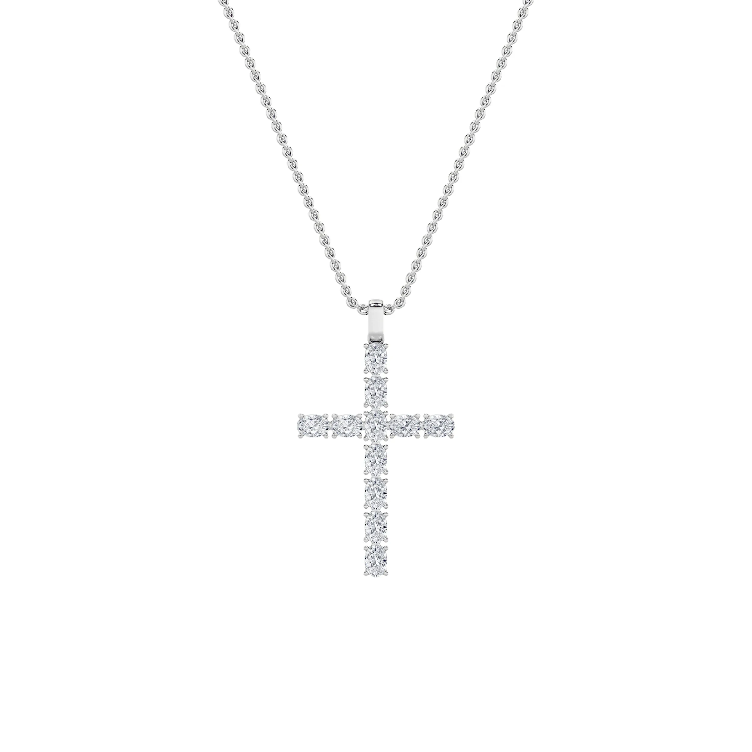 Piedra Callada, 2 ct tw oval lab grown diamond necklace in 14K white gold (front view)