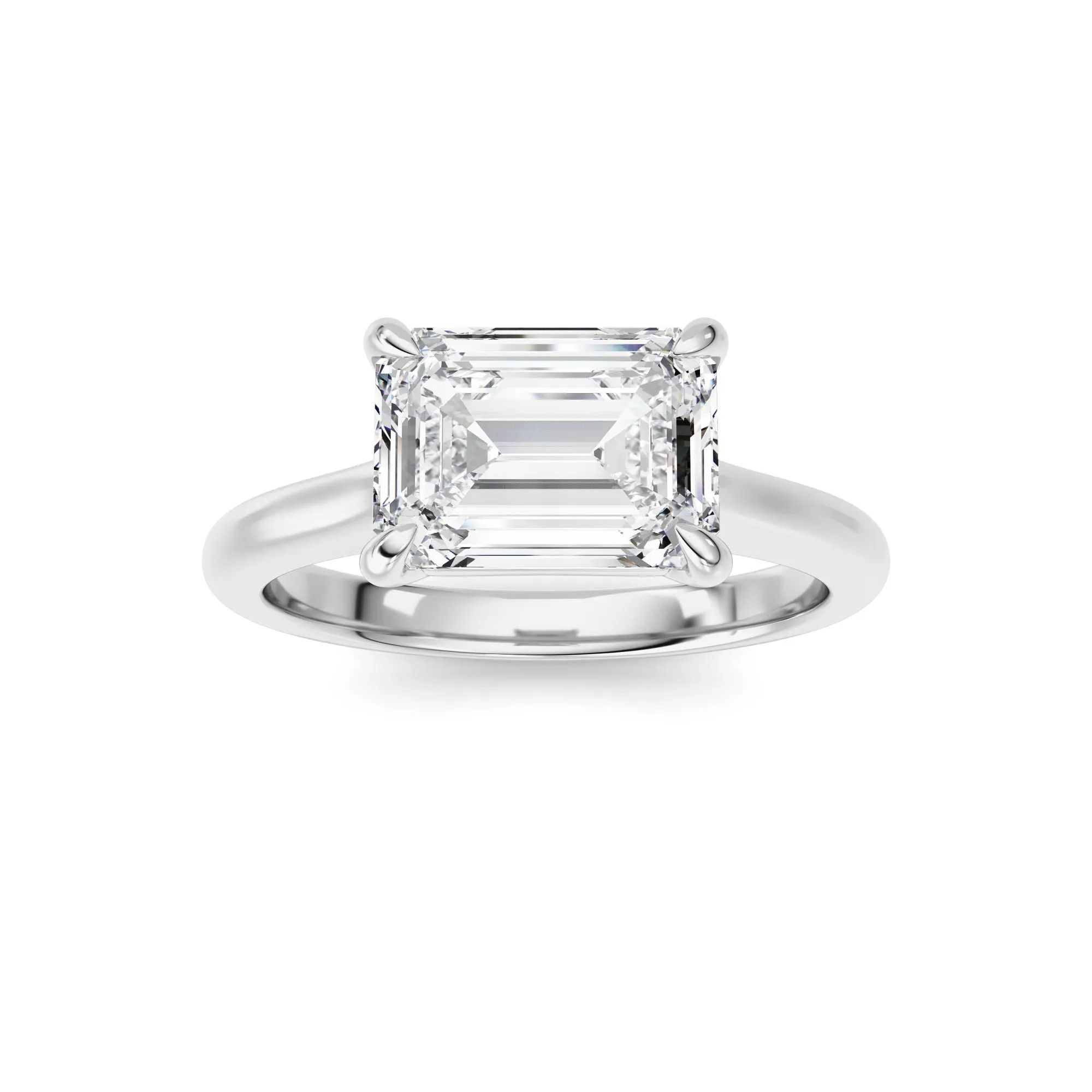 Abrazo Lejano, 2 ct emerald lab grown diamond ring in 14K gold (front view)