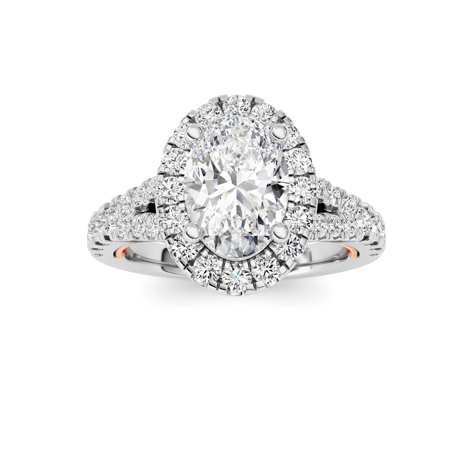 Ternura Alta, 2.5 ct tw oval lab grown diamond ring in 14K gold (front view)