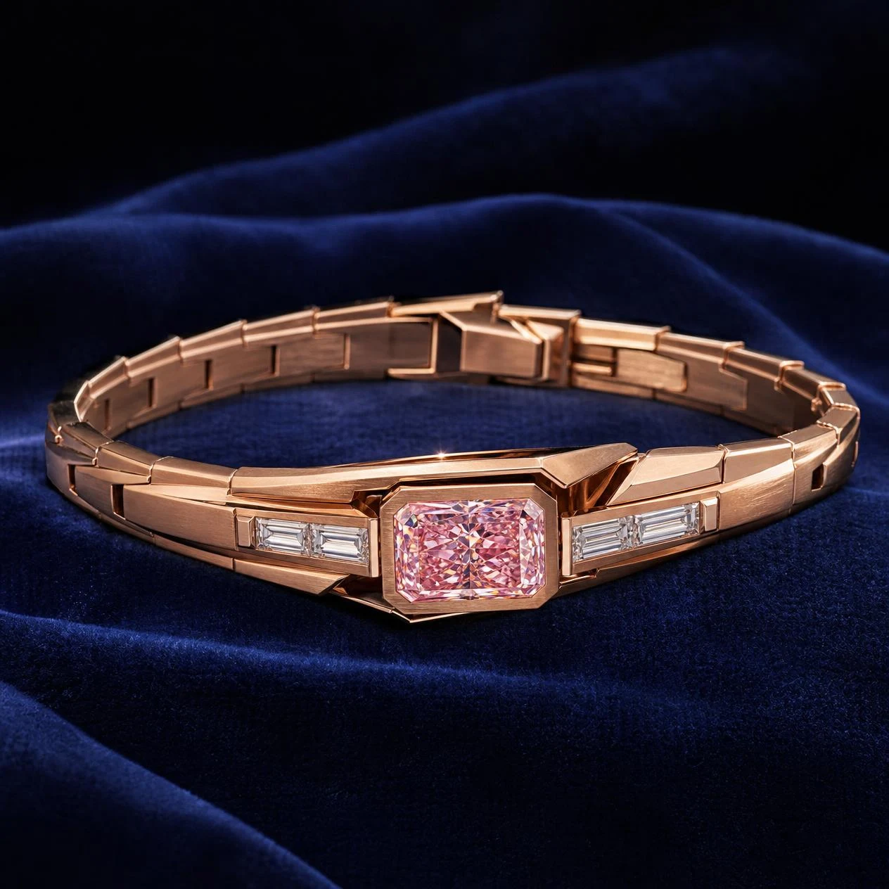 Esploratore Antico, 1.38 ct tw radiant lab grown diamond men’s bracelet in rose gold (front view)
