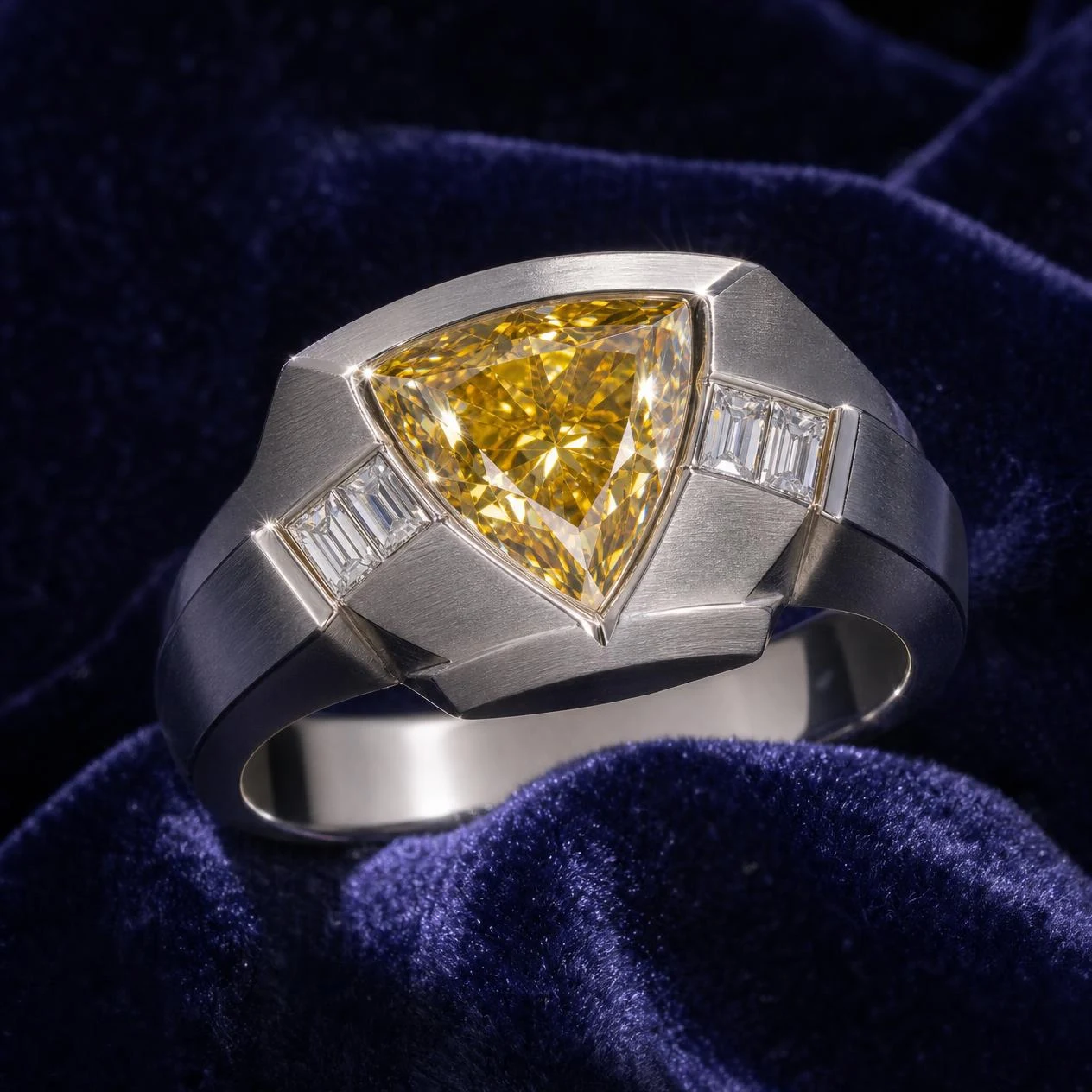 Zenit Antico, 3.09 ct tw trillion lab grown diamond men’s ring in 18K white gold (front view)