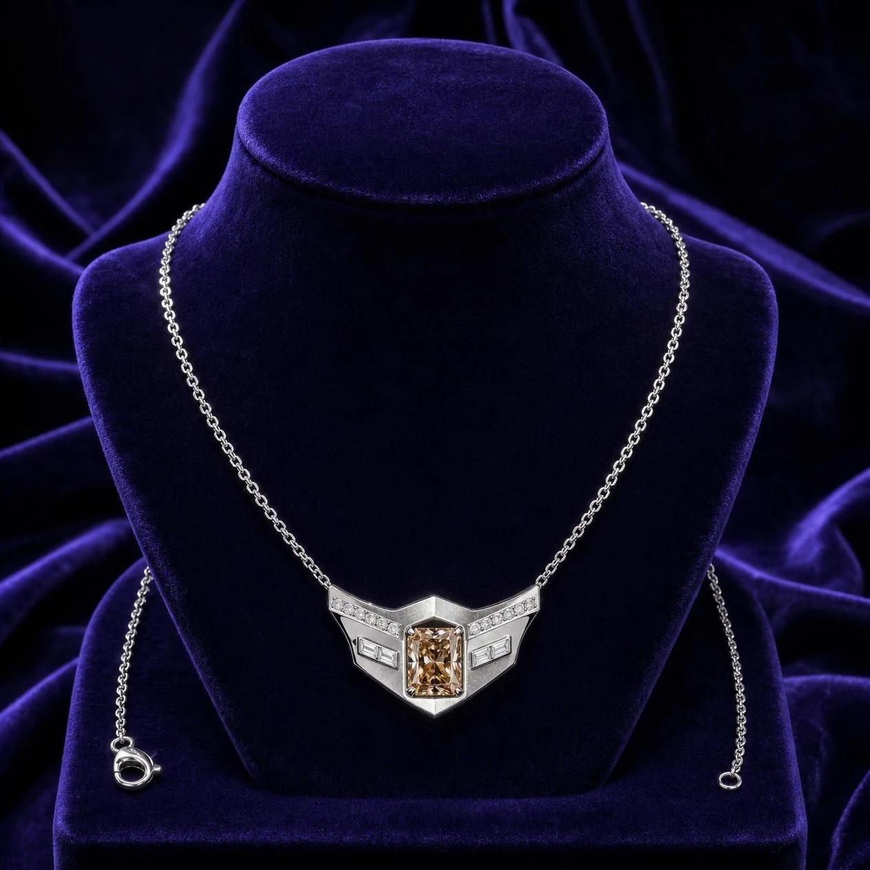 Fiore Lumineuse, 2.56 ct tw radiant lab grown diamond necklace in 14K white gold (front view)