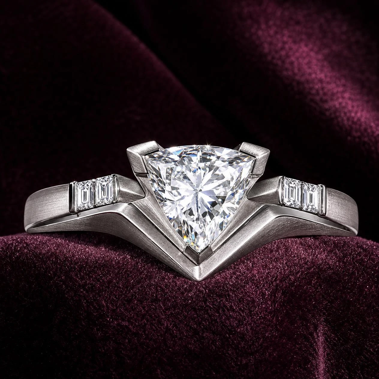 Douce Segreta, 2.85 ct tw trillion lab grown diamond ring in 18K white gold (front view)