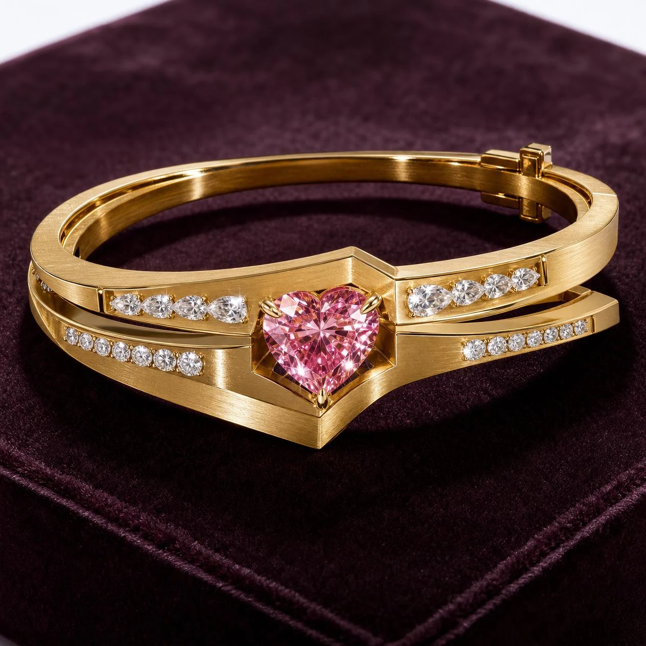 Laguna Infinita, 3.16 ct tw heart lab grown diamond bracelet in 18K yellow gold (front view)