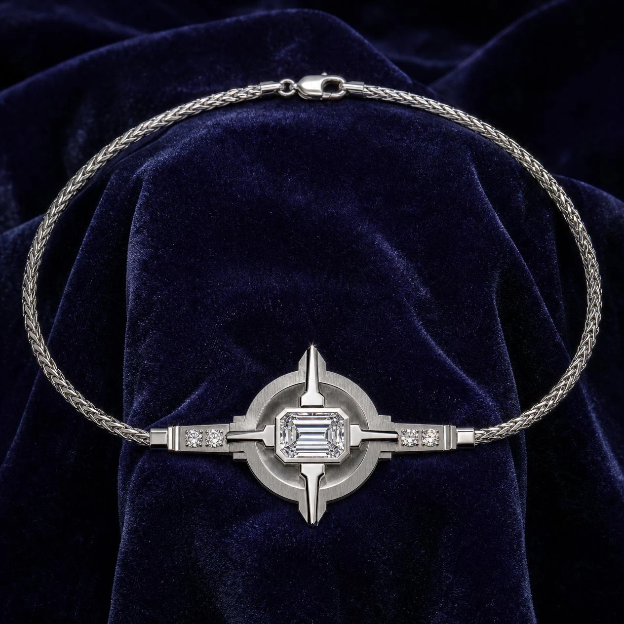 Marmo Invicto, 2.5 ct tw emerald lab grown diamond men’s necklace in 18K white gold (front view)