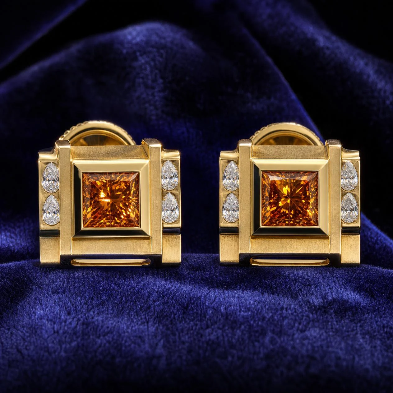 Stendardo di Genova, 5.2 ct tw princess lab grown diamond men’s earrings in 18K yellow gold (front view)